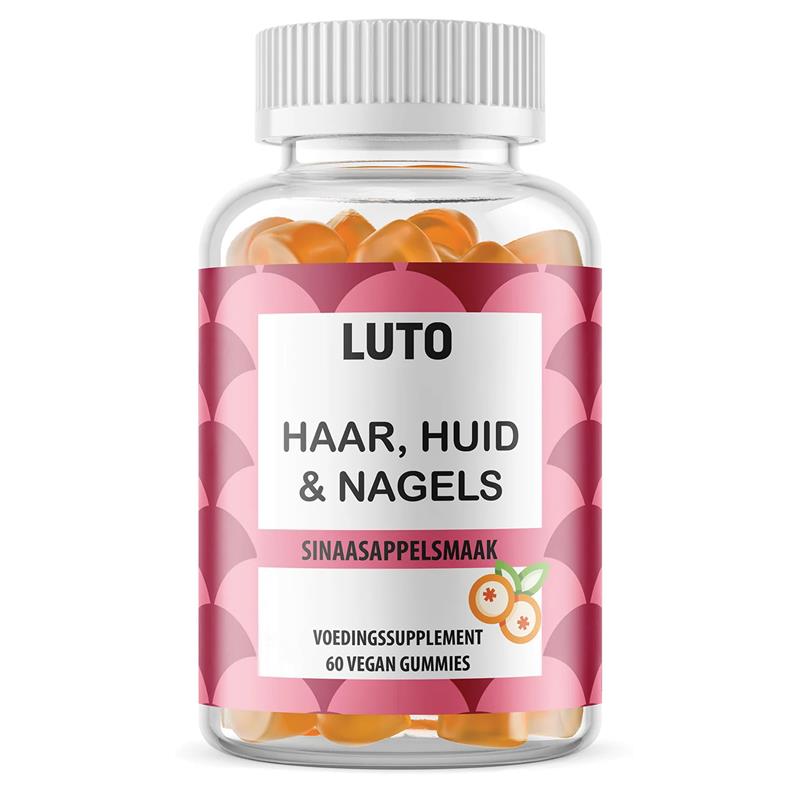 Haar-, Haut- & Nagelgummibärchen | Vitamin C, Biotin, Folsäure | 60 orangefarbene Gummibärchen | LUTO-Nahrungsergänzungsmittel