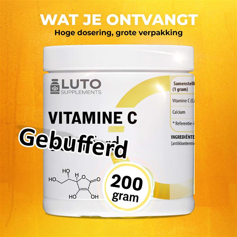 Vitamin-C-Pulver, gepuffert | 200 Gramm | LUTO Supplements
