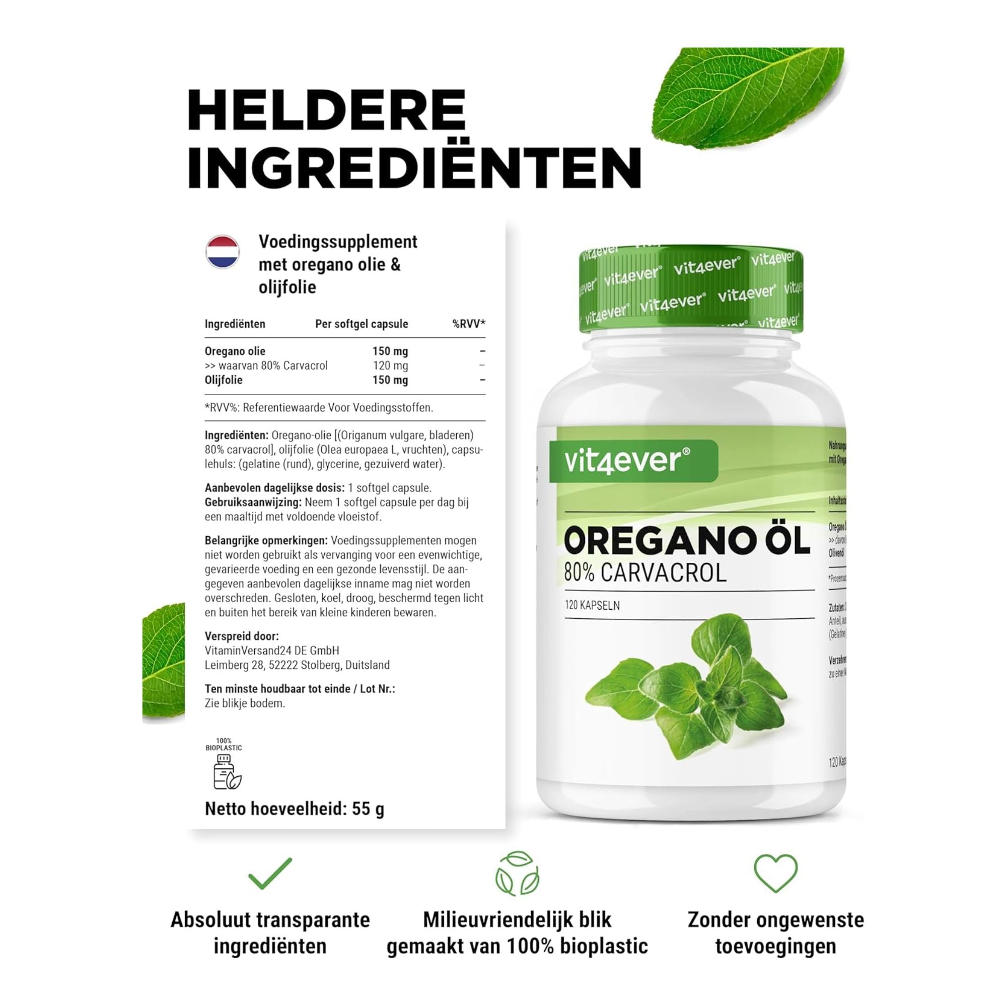 Oreganoöl 150 mg 80 % Carvacrol | 120 Kapseln | Vit4ever