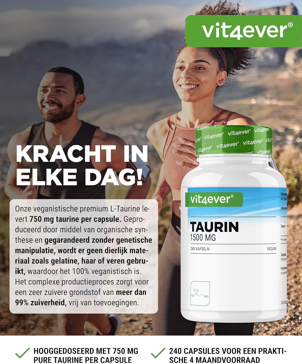 Taurin (L-Taurin) 1500 mg | 240 Kapseln | Vit4ever