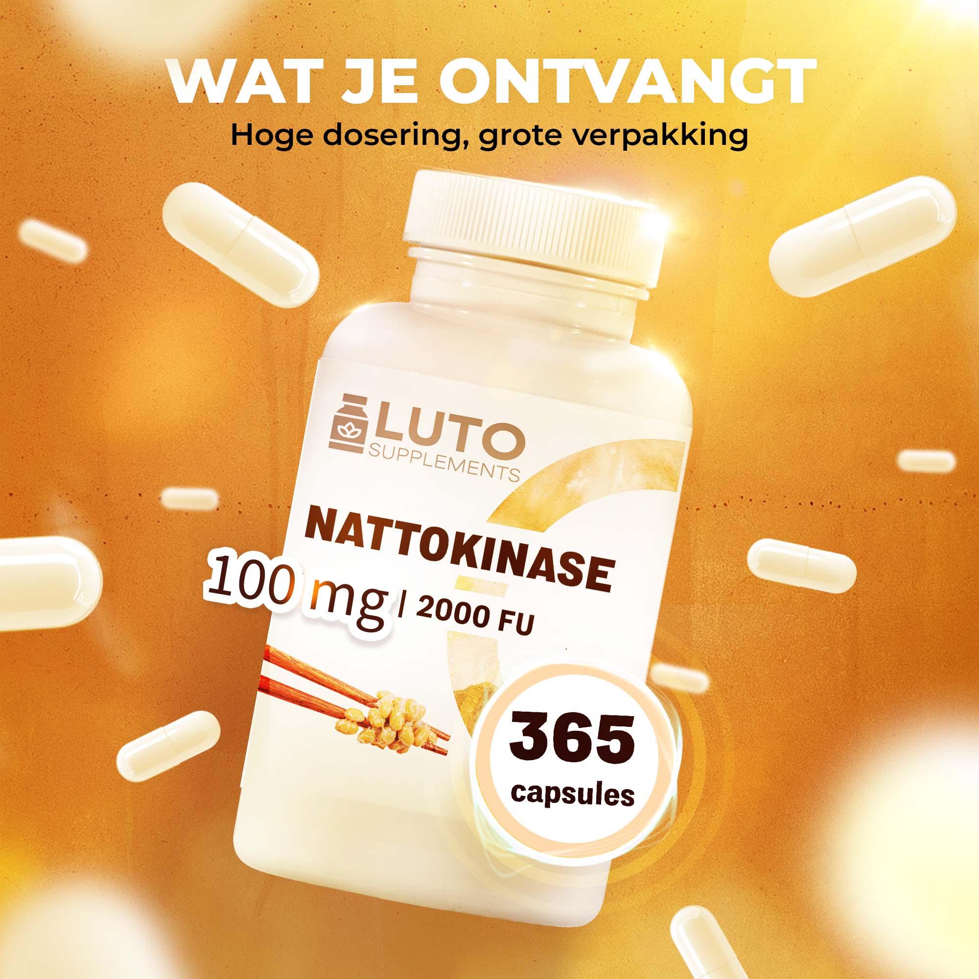 Nattokinase 100 mg 20.000 FU/g | 365 Kapseln | LUTO Supplements