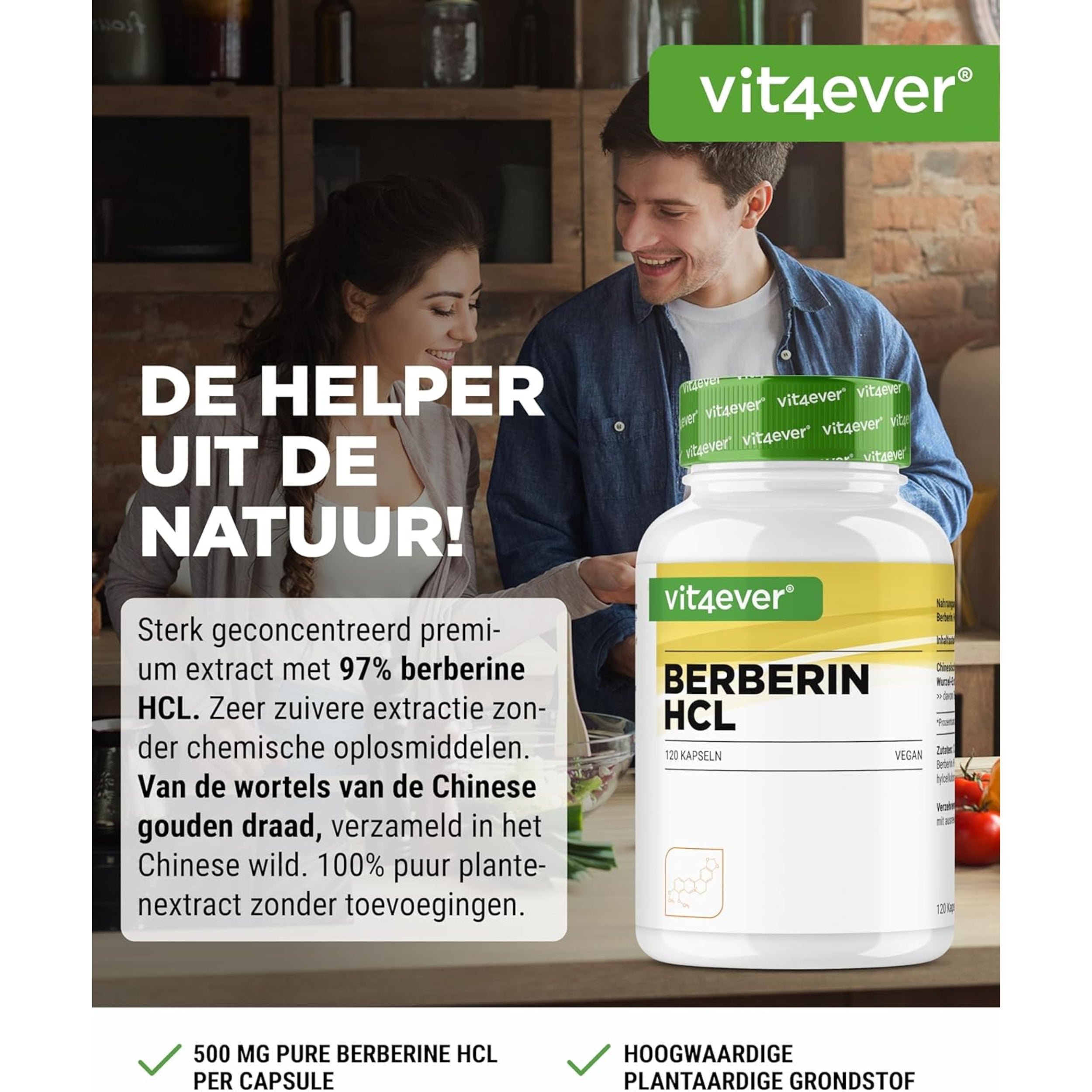 Berberin HCL 97 % Intenso (500 mg) | 120 Kapseln | Vit4ever