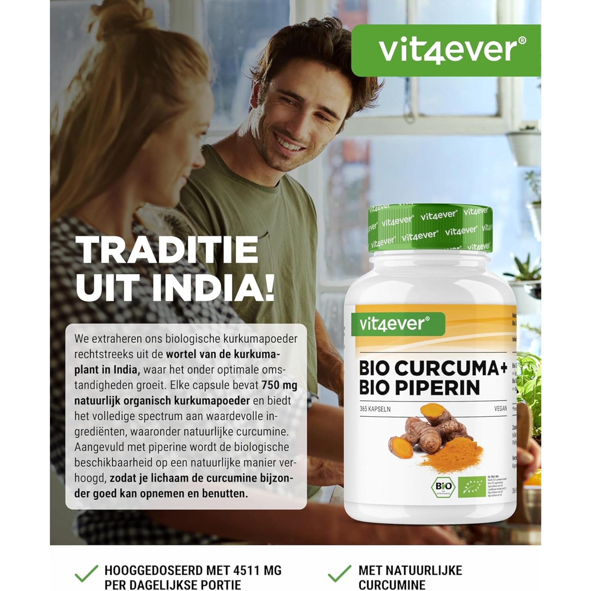 Bio-Kurkuma + Bio-Piperin (Curcumin) | 365 Kapseln | Vit4ever