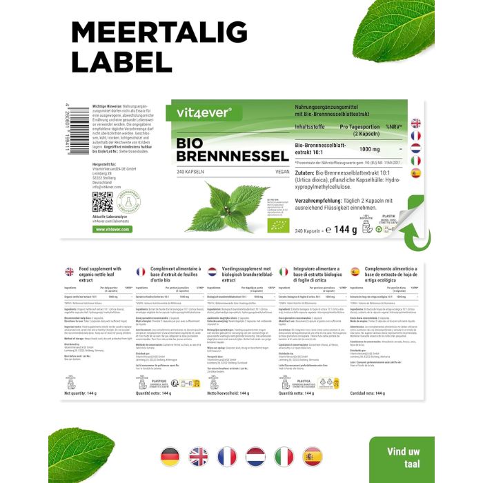 Bio-Brennnesselextrakt | 240 Tabletten | Vit4ever