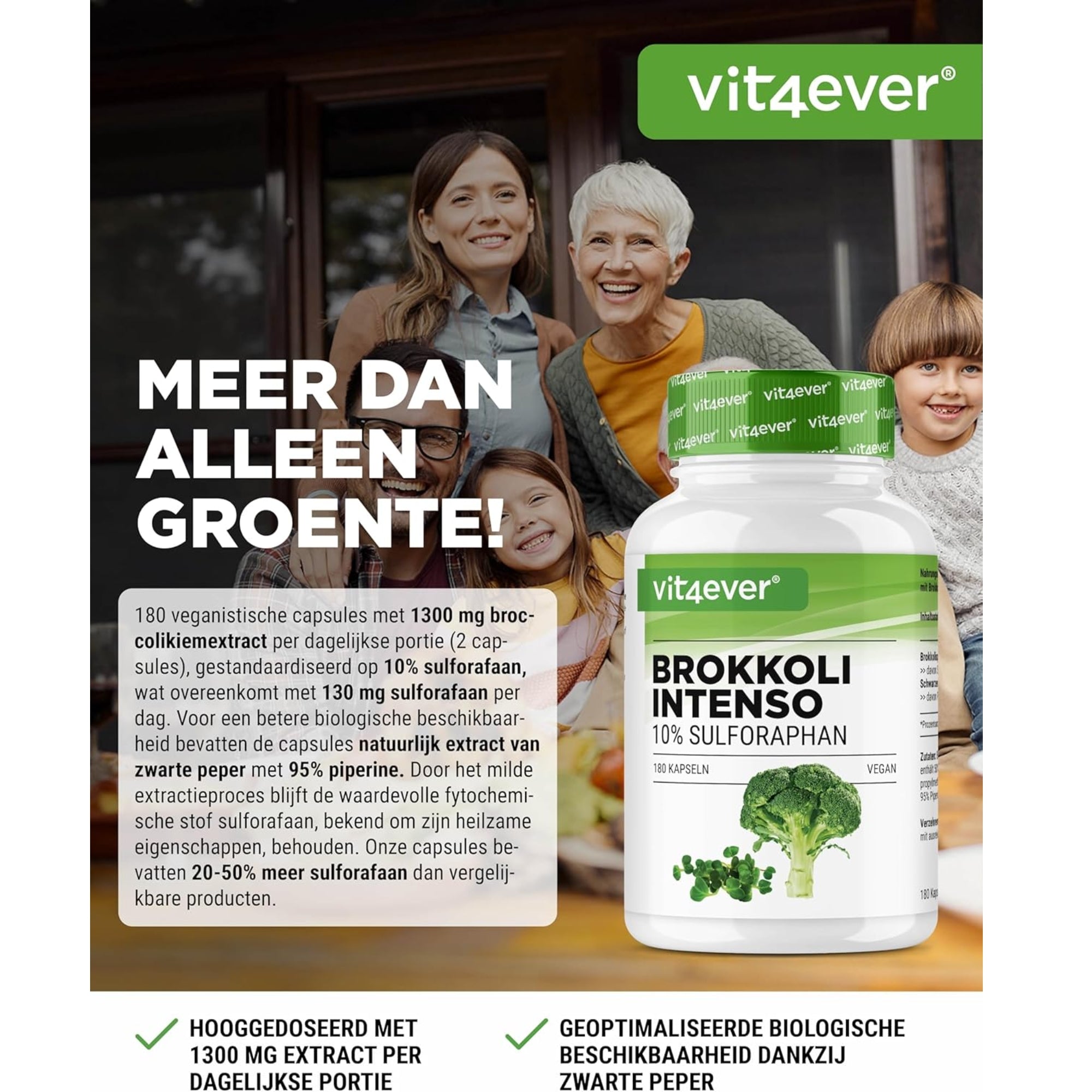 Brokkoli Intenso (Brokkolisprossenextrakt + Piperin) 1200 mg | 180 Kapseln | Vit4ever