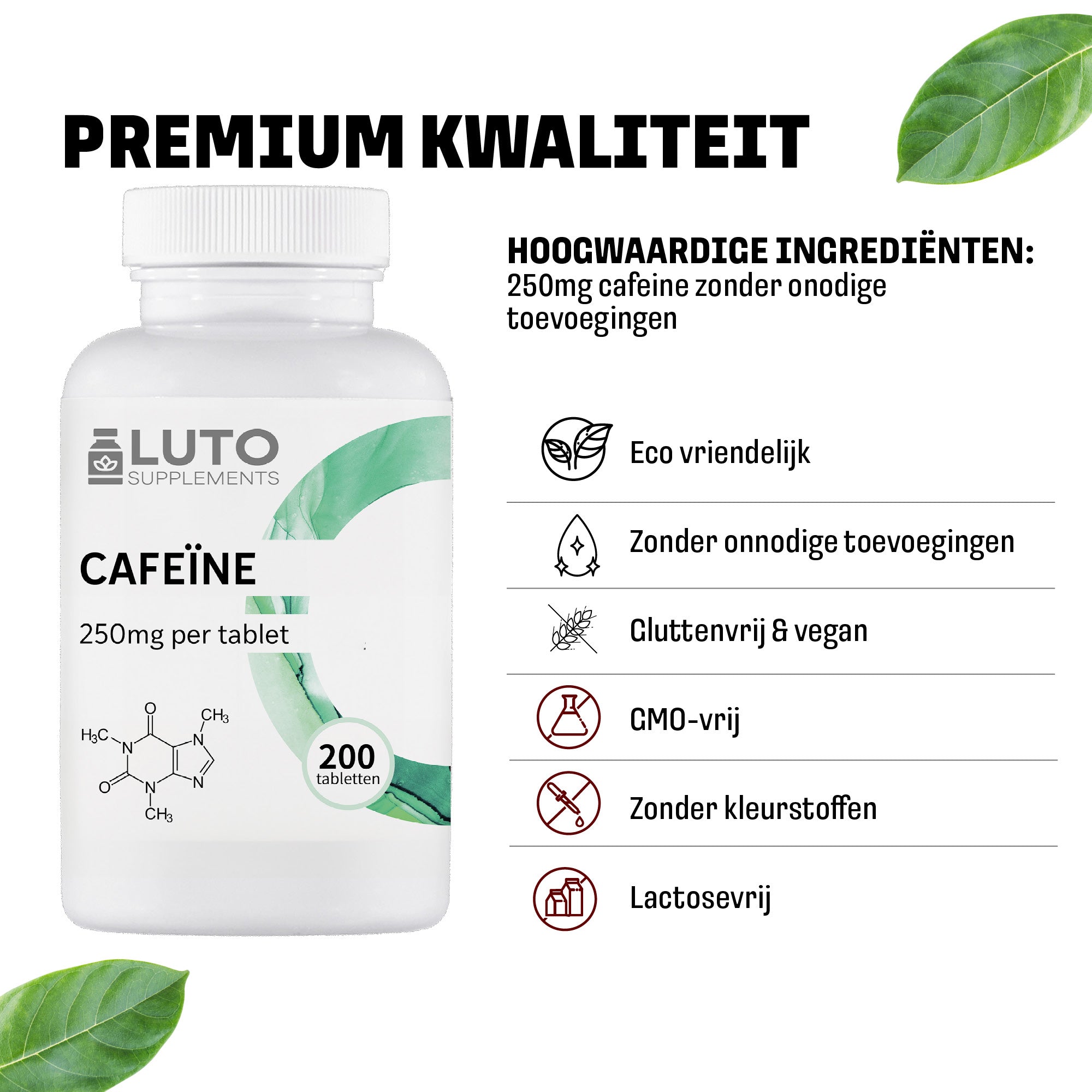 Koffeintabletten 250 mg | 200 Tabletten | LUTO Supplements