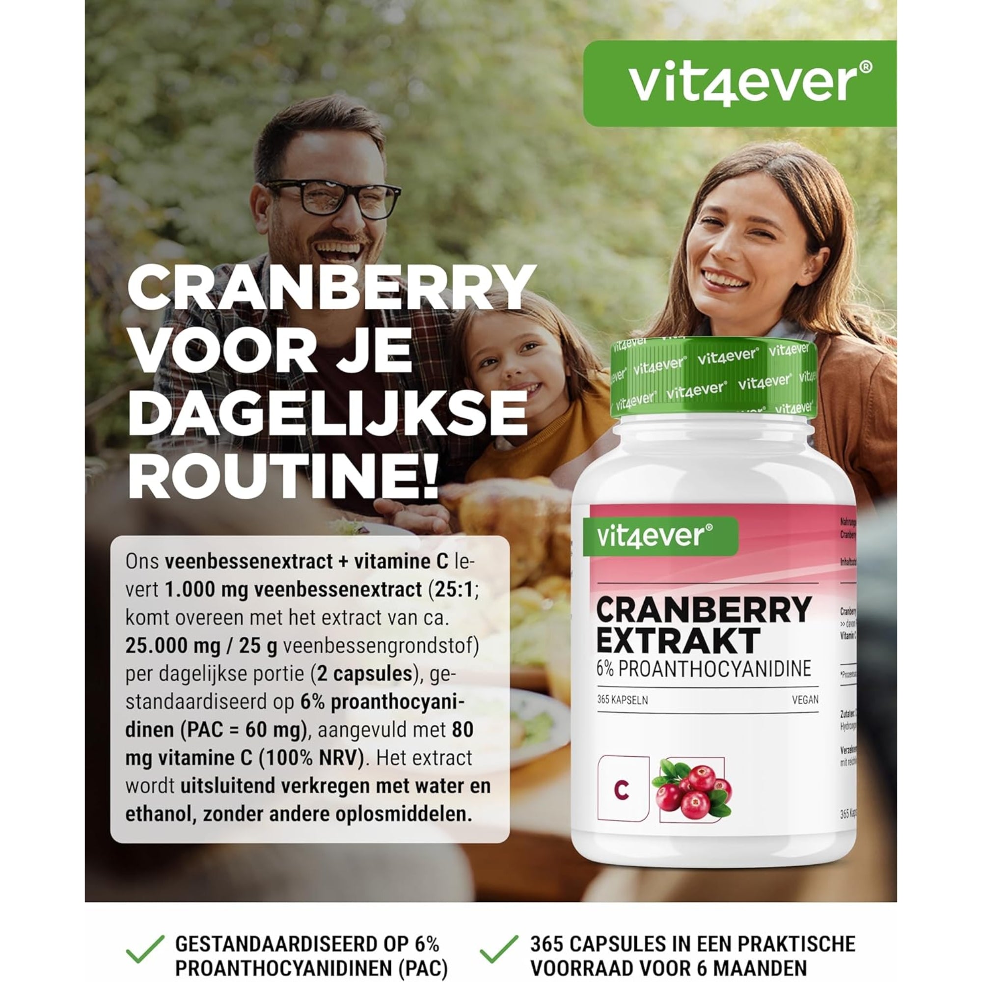Cranberry-Extrakt 6 % Proanthocyanidine | 365 Kapseln | Vit4ever