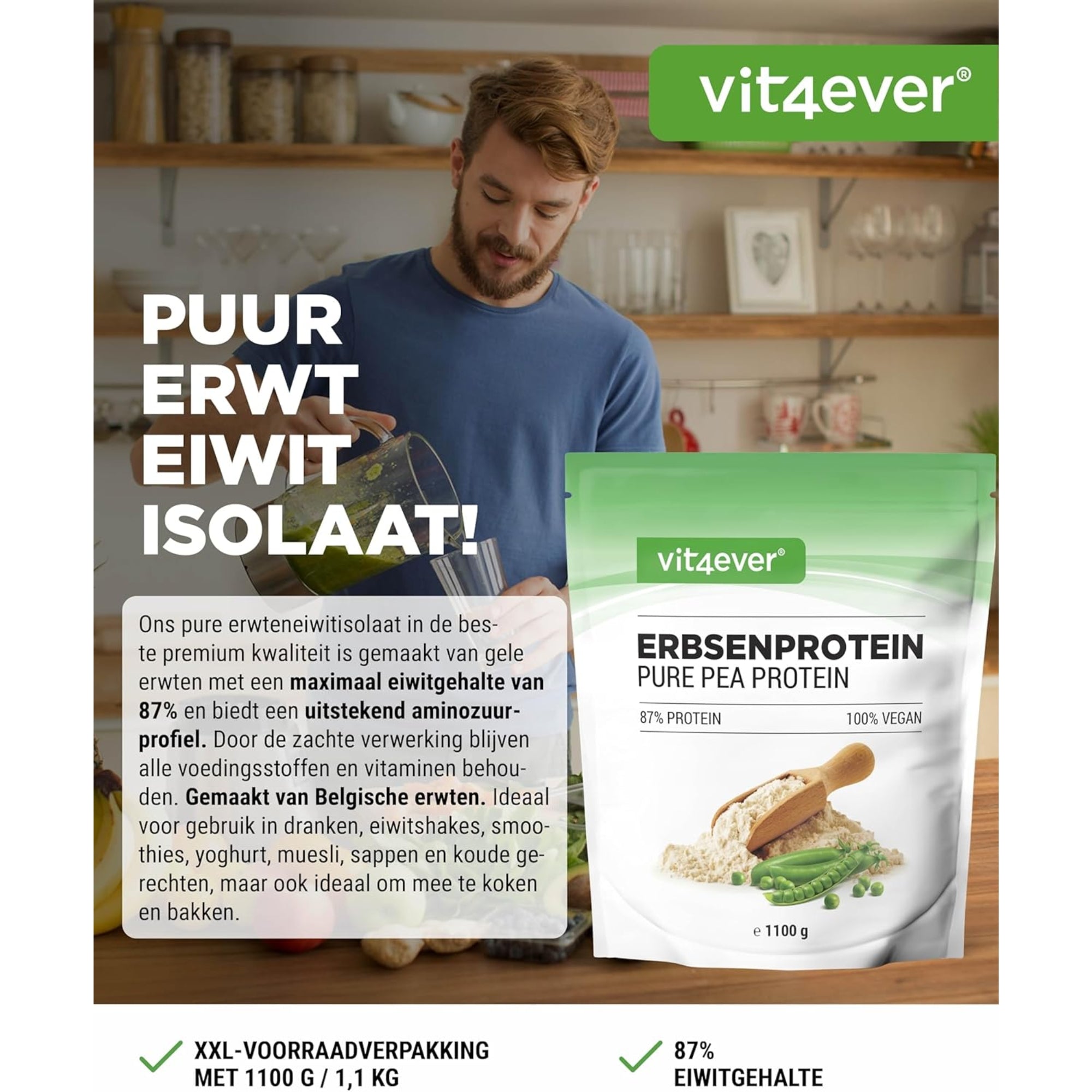 Erbsenproteinpulver | 1,1 kg | Vit4ever