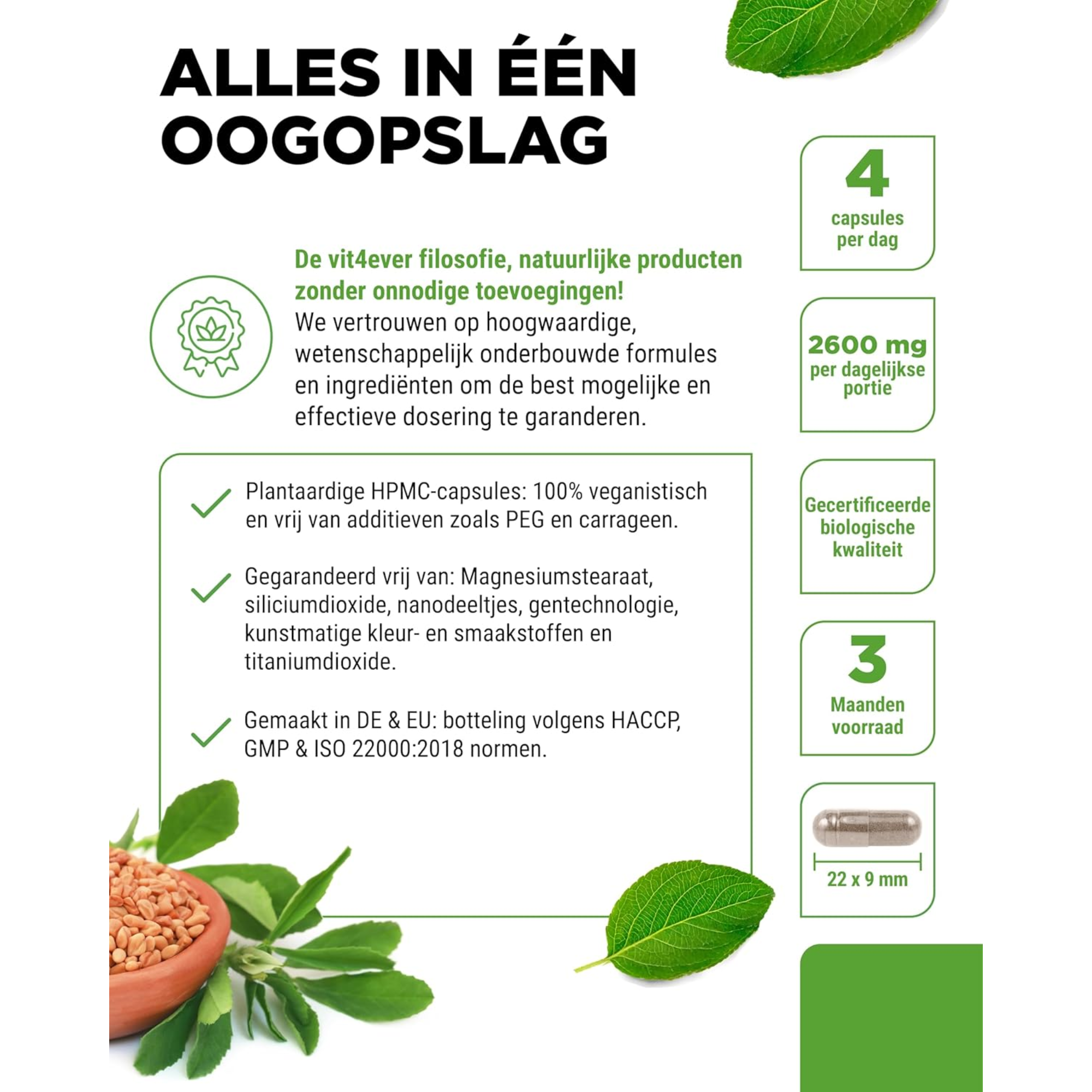 Bio-Bockshornklee 2600 mg | 365 Kapseln | Vit4ever