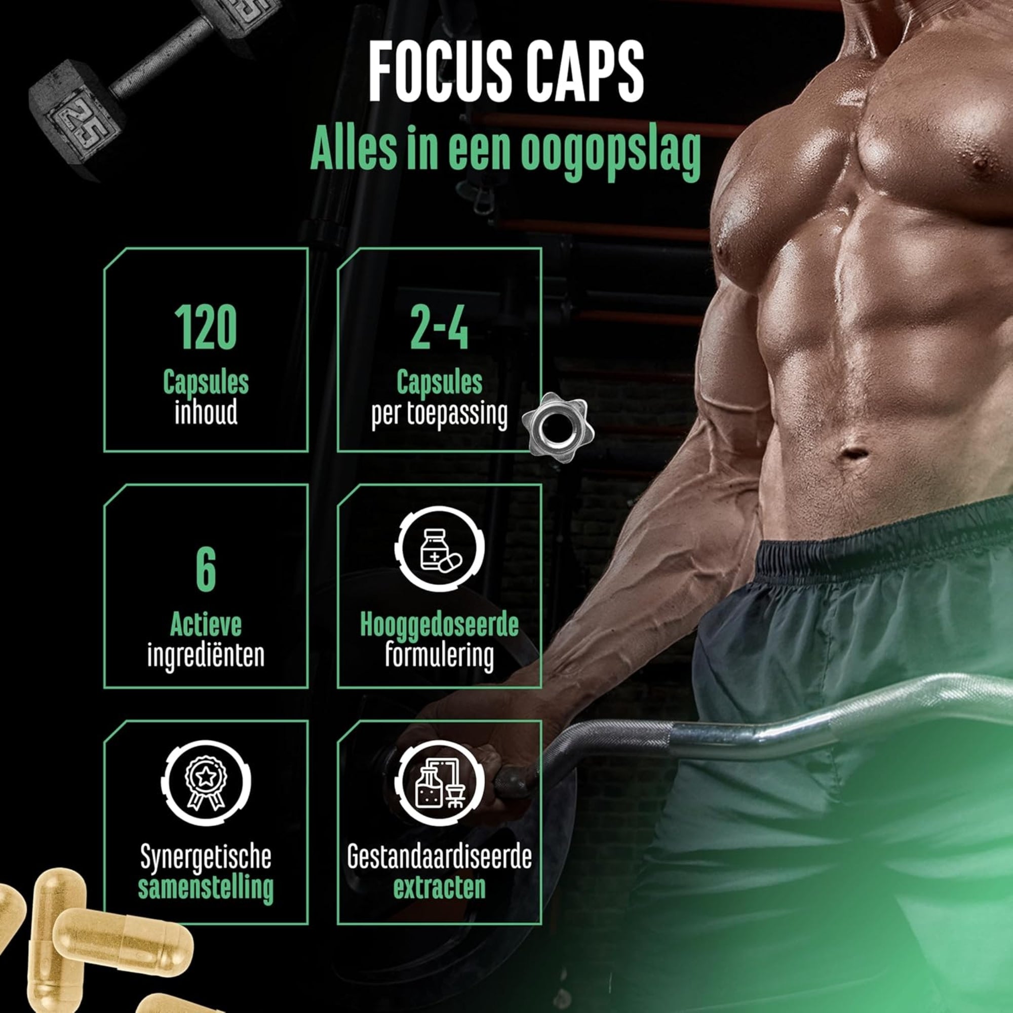 Focus Caps (Mix für mentale Leistungsfähigkeit) 320 mg Koffein | 120 Kapseln | German Elite Nutrition