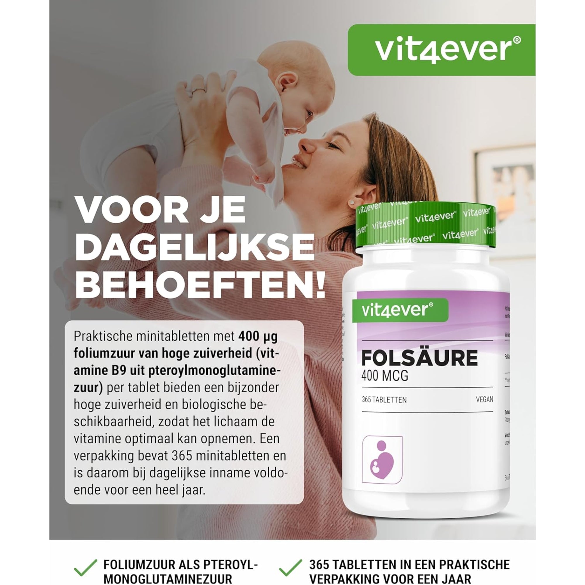 Folsäure 400 µg | 365 Tabletten | Vit4ever