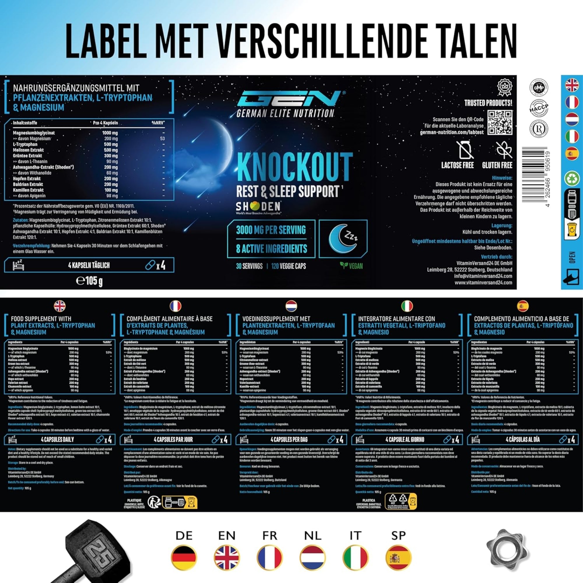 Knockout (Shoden®, Magnesium & Pflanzenextrakte) | 120 Kapseln | German Elite Nutrition