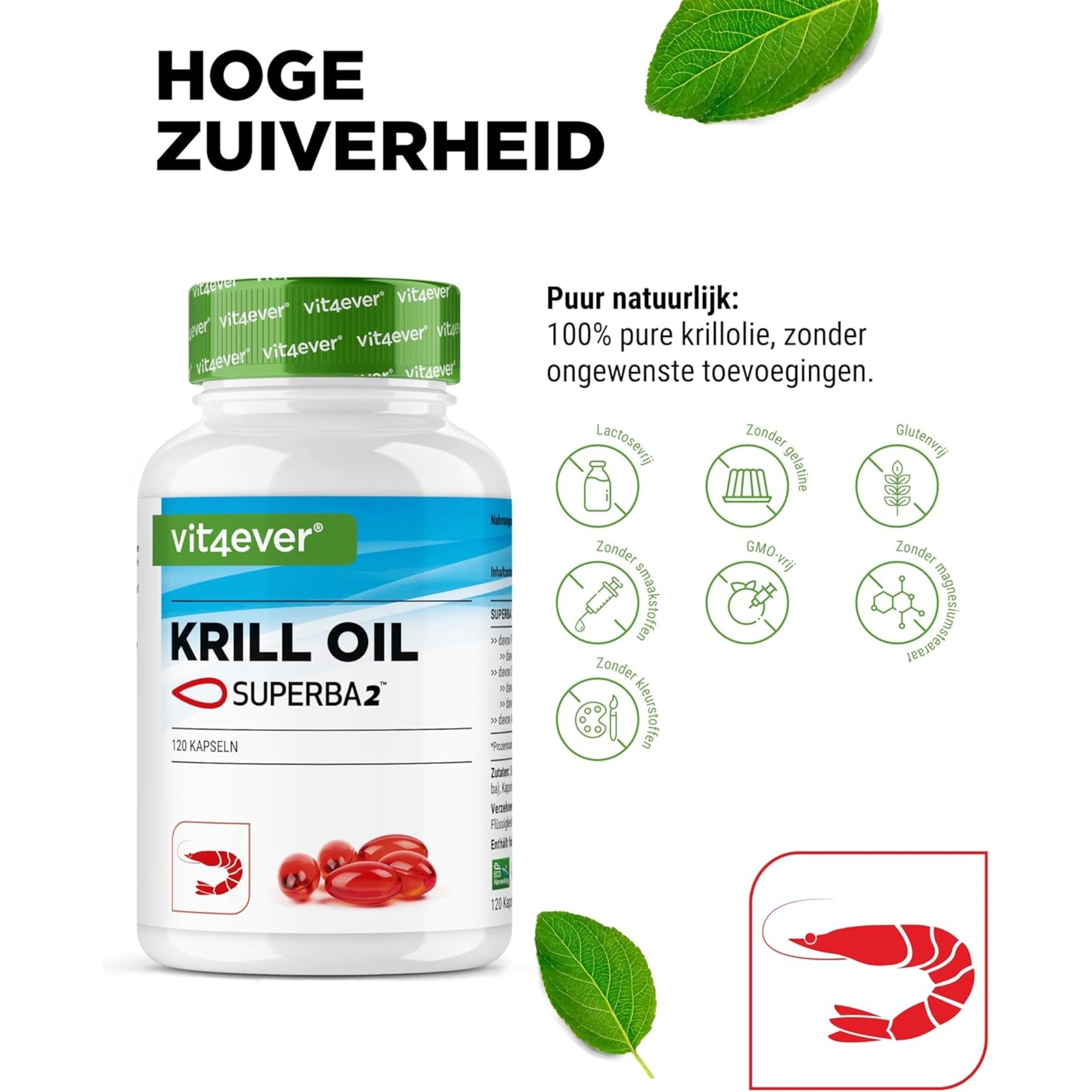 Krillöl mit Phospholipiden, Omega-3-Fettsäuren und Astaxanthin | 120 Weichkapseln | Vit4ever