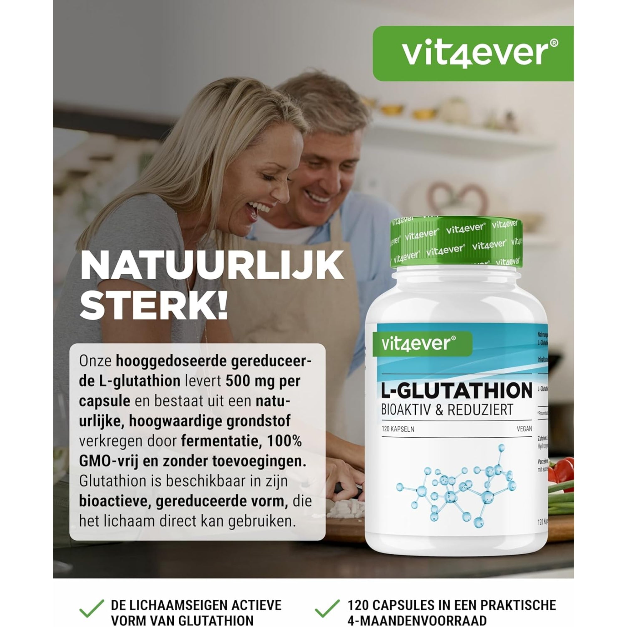 L-Glutathion (reduziertes Glutathion) 500 mg | 120 Kapseln | Vit4ever