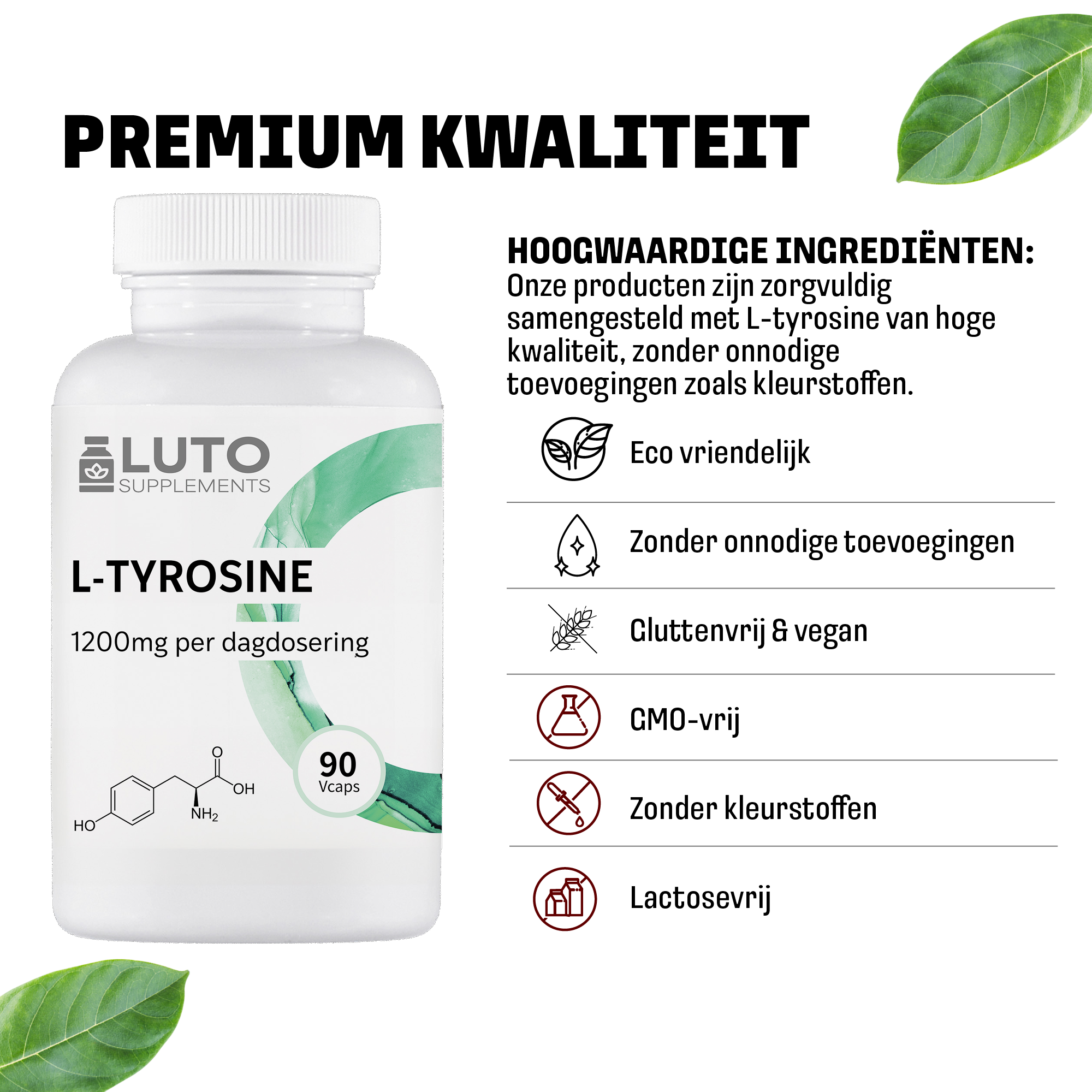 L-Tyrosin (L-Tyrosin + Biotin) 1200 mg | 90 Kapseln | LUTO Supplements