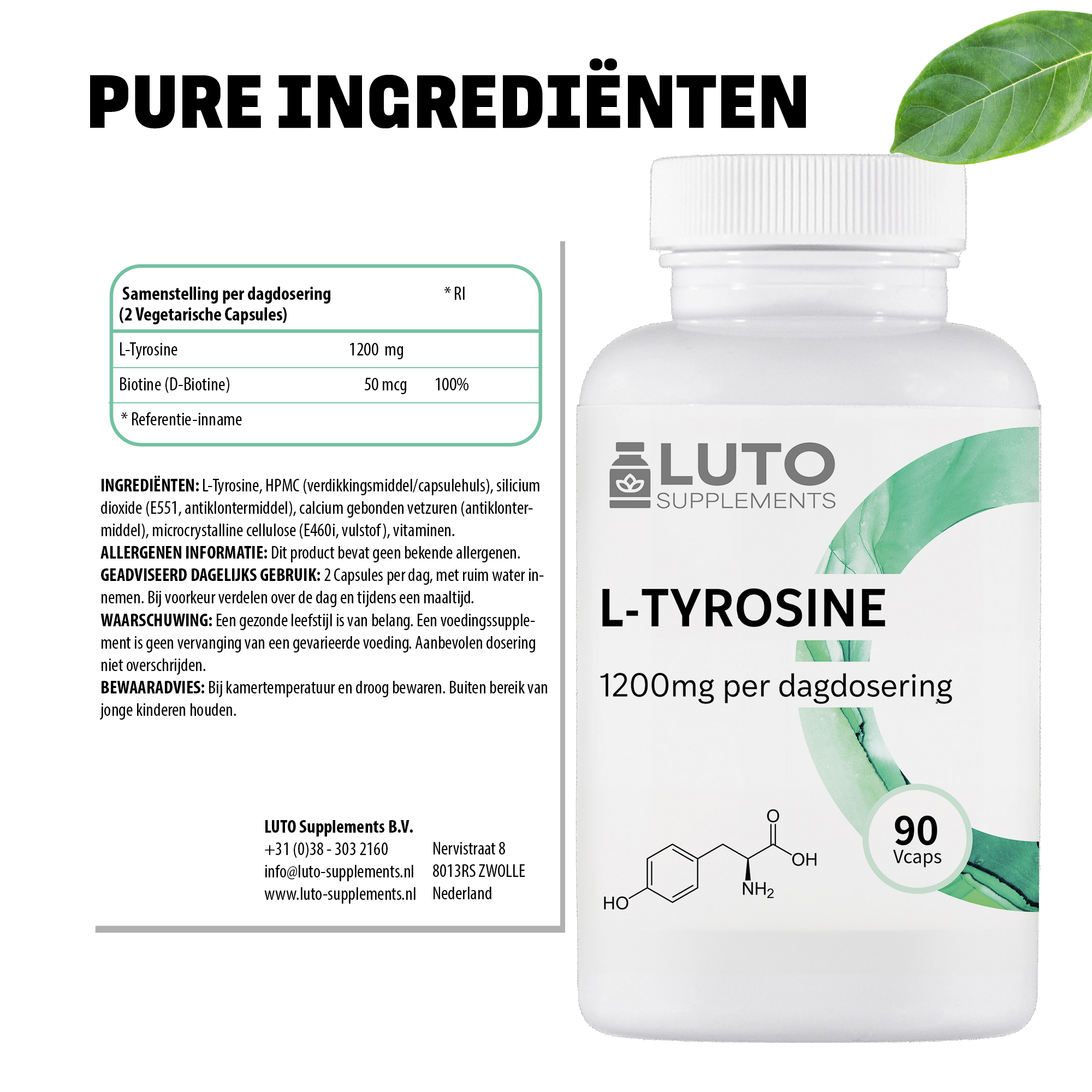 L-Tyrosin (L-Tyrosin + Biotin) 1200 mg | 90 Kapseln | LUTO Supplements