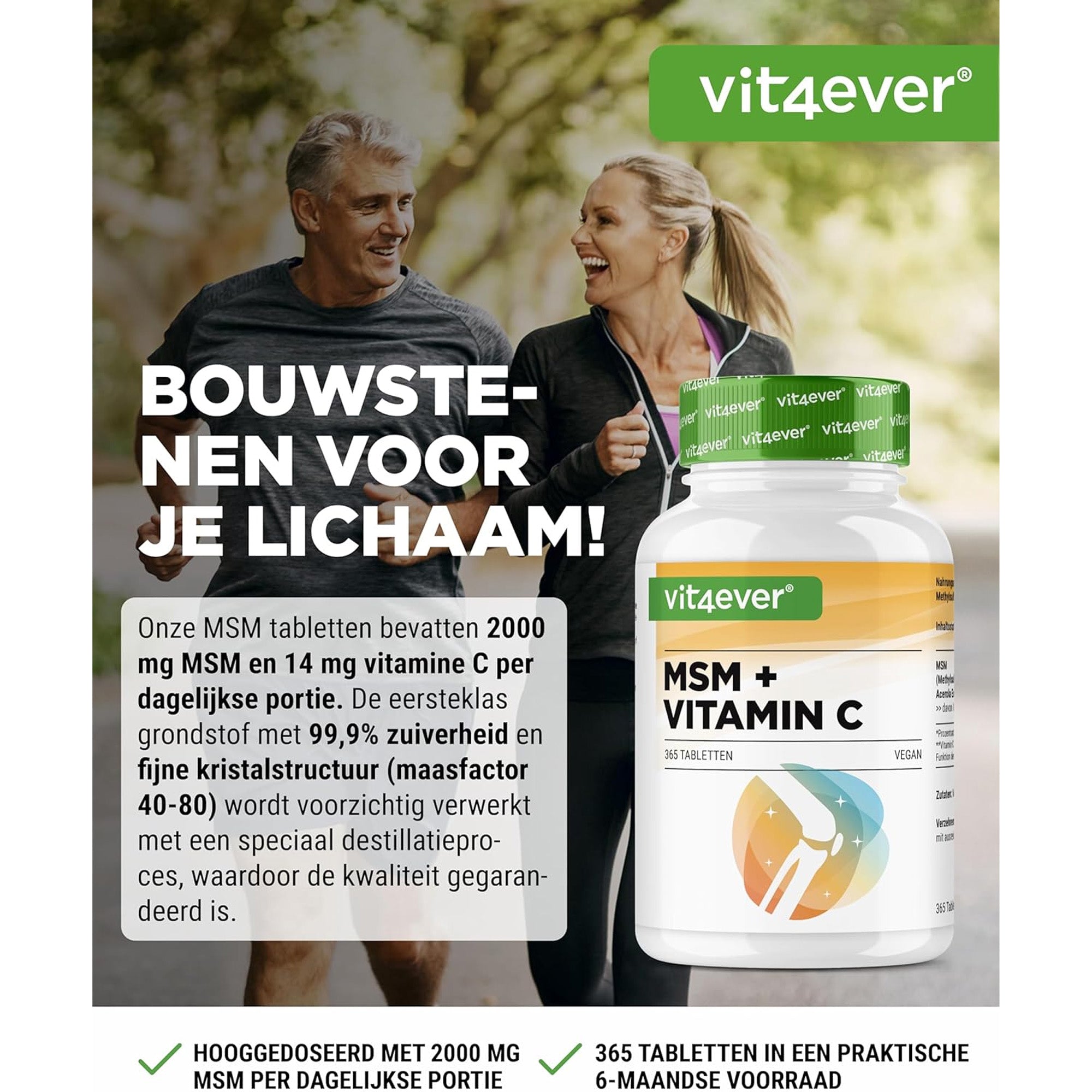 MSM + Vitamin C (Methylsulfonylmethan + Acerola-Extrakt) 2000 mg | 365 Tabletten | Vit4ever