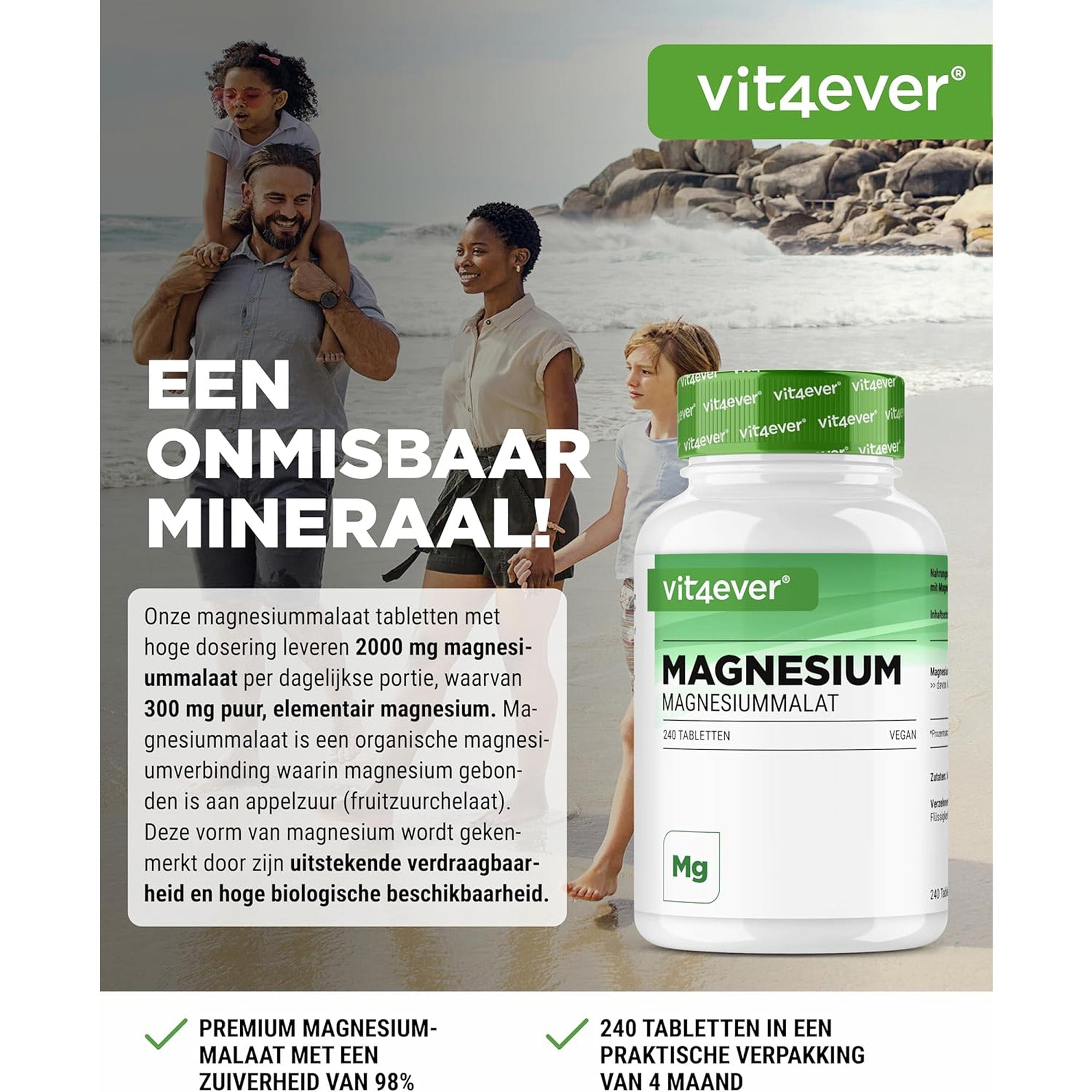 Magnesiummalat | 240 Tabletten oder 365 Kapseln | Vit4ever