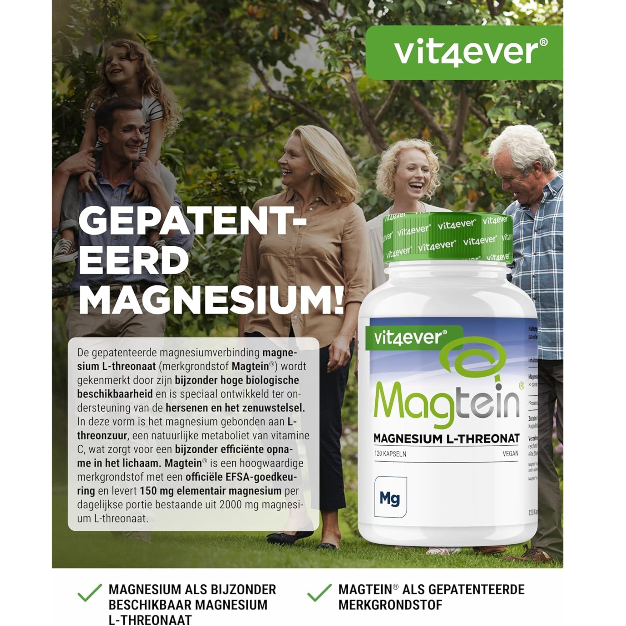 Magtein® Magnesium-L-Threonat | 120 Kapseln | Vit4ever