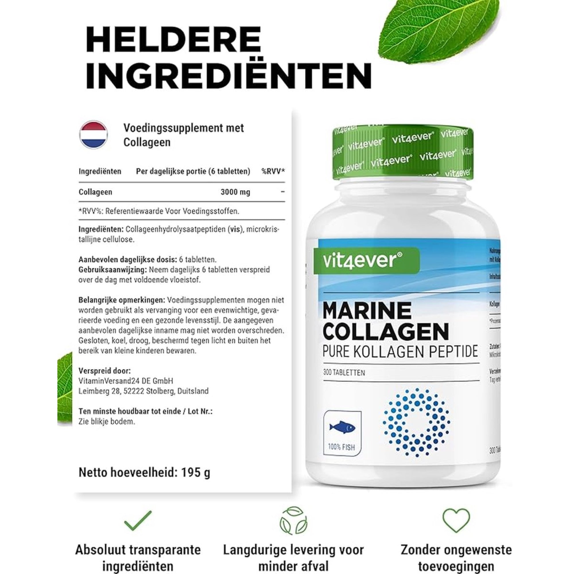 Meereskollagen 3000 mg (Fischkollagen) | 300 Tabletten | Vit4ever