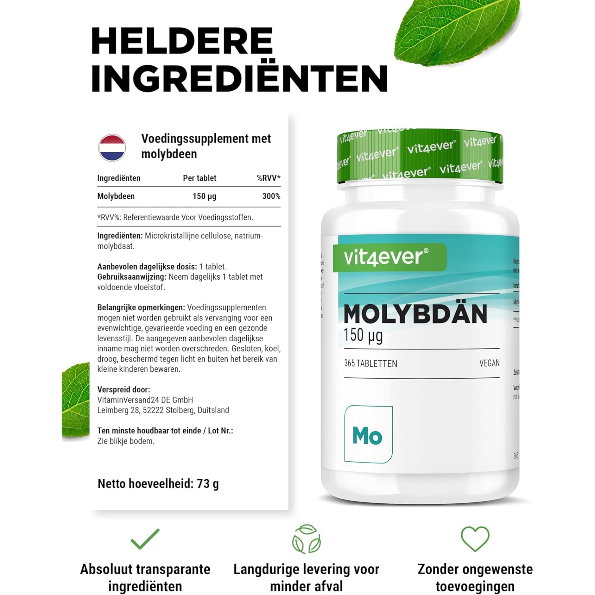 Molybdän 150 µg | 365 Tabletten | Vit4ever