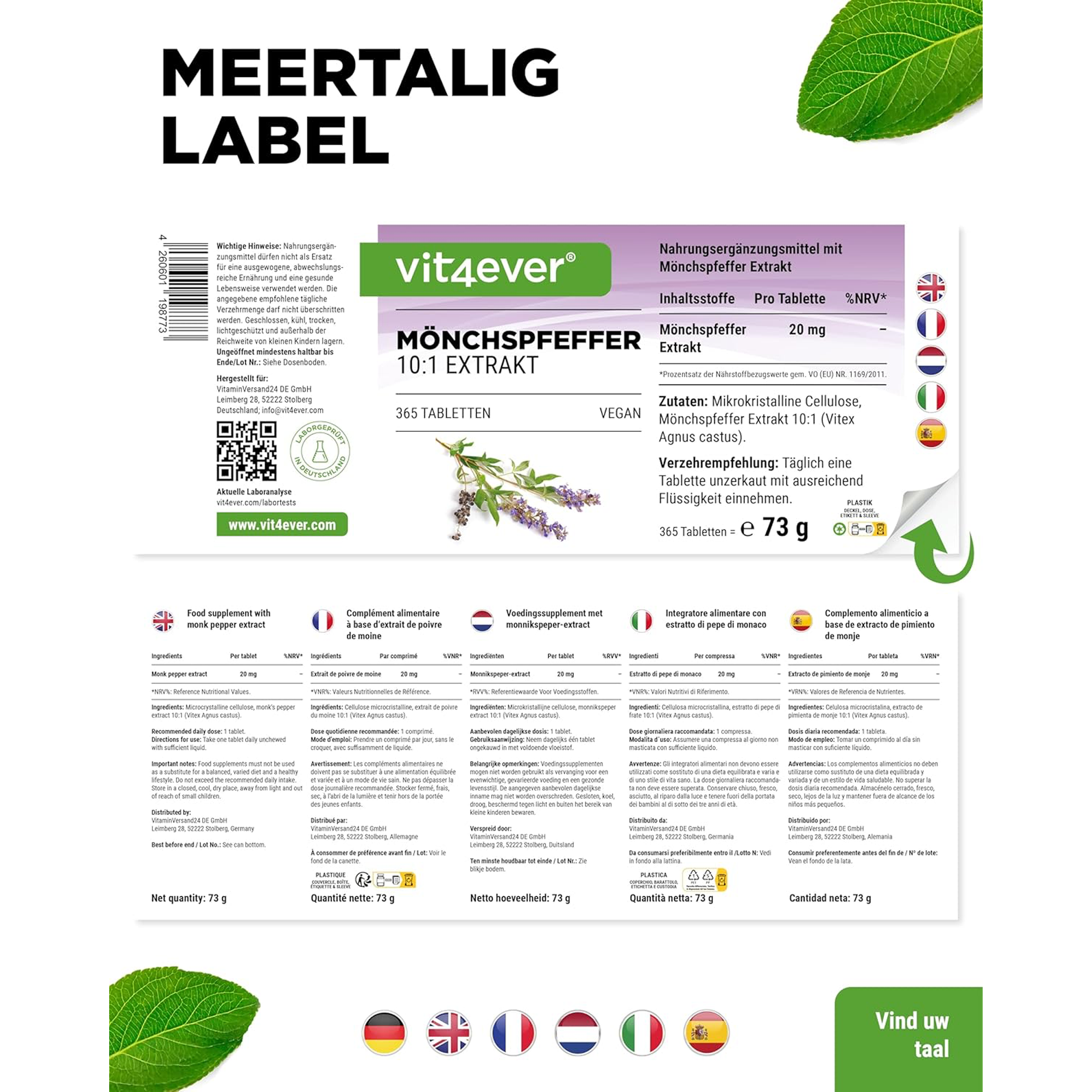 Mönchspfefferextrakt | 365 Tabletten | Vit4ever