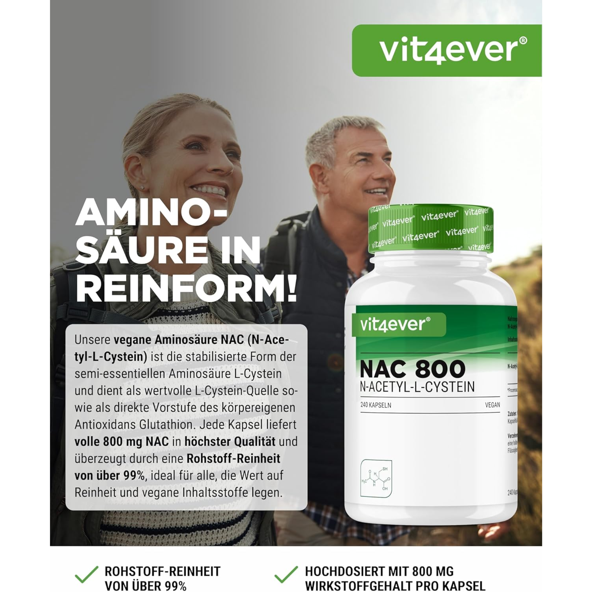 NAC | N-Acetyl-L-Cystein 800 mg | 240 Kapseln | Vit4ever