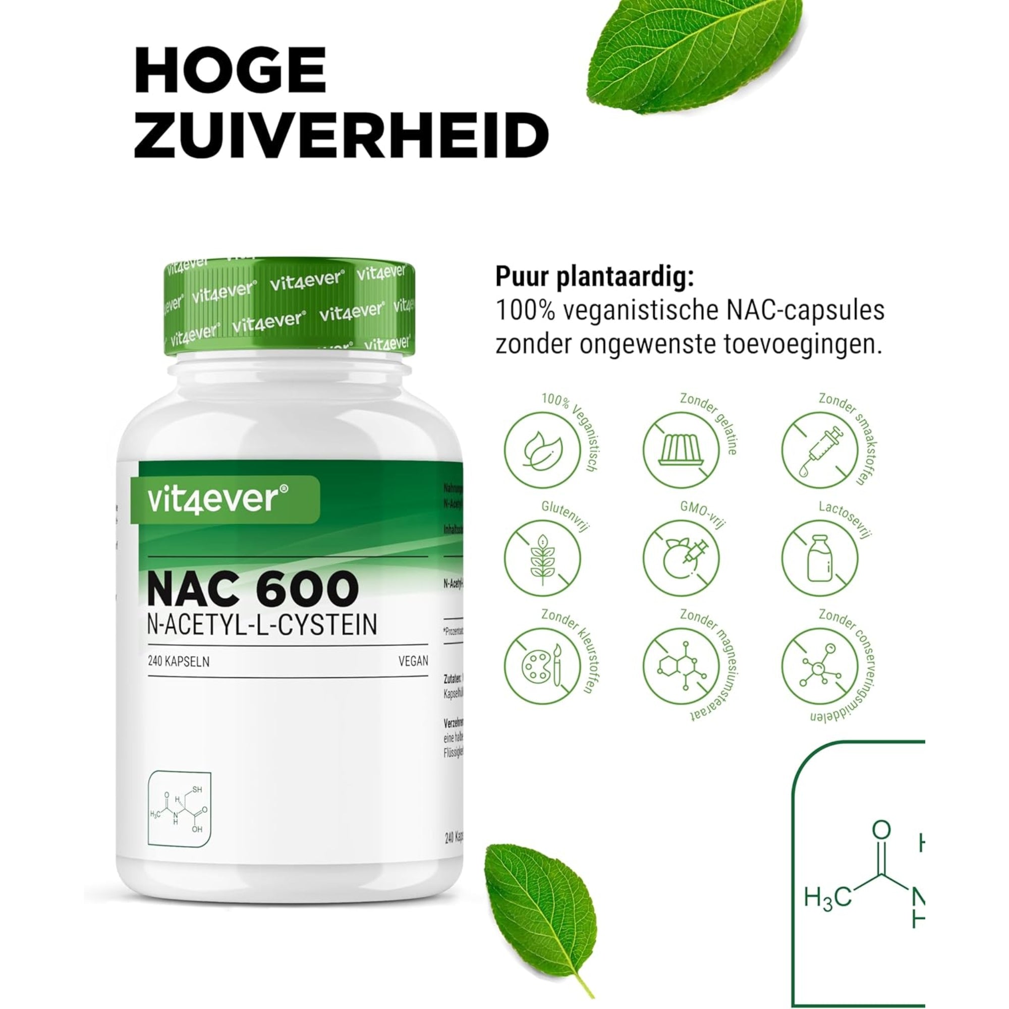 NAC | N-Acetyl-L-Cystein | 180 Kapseln | 600 mg | 6-Monats-Vorrat | Vegan | Hochdosiert | Vit4ever