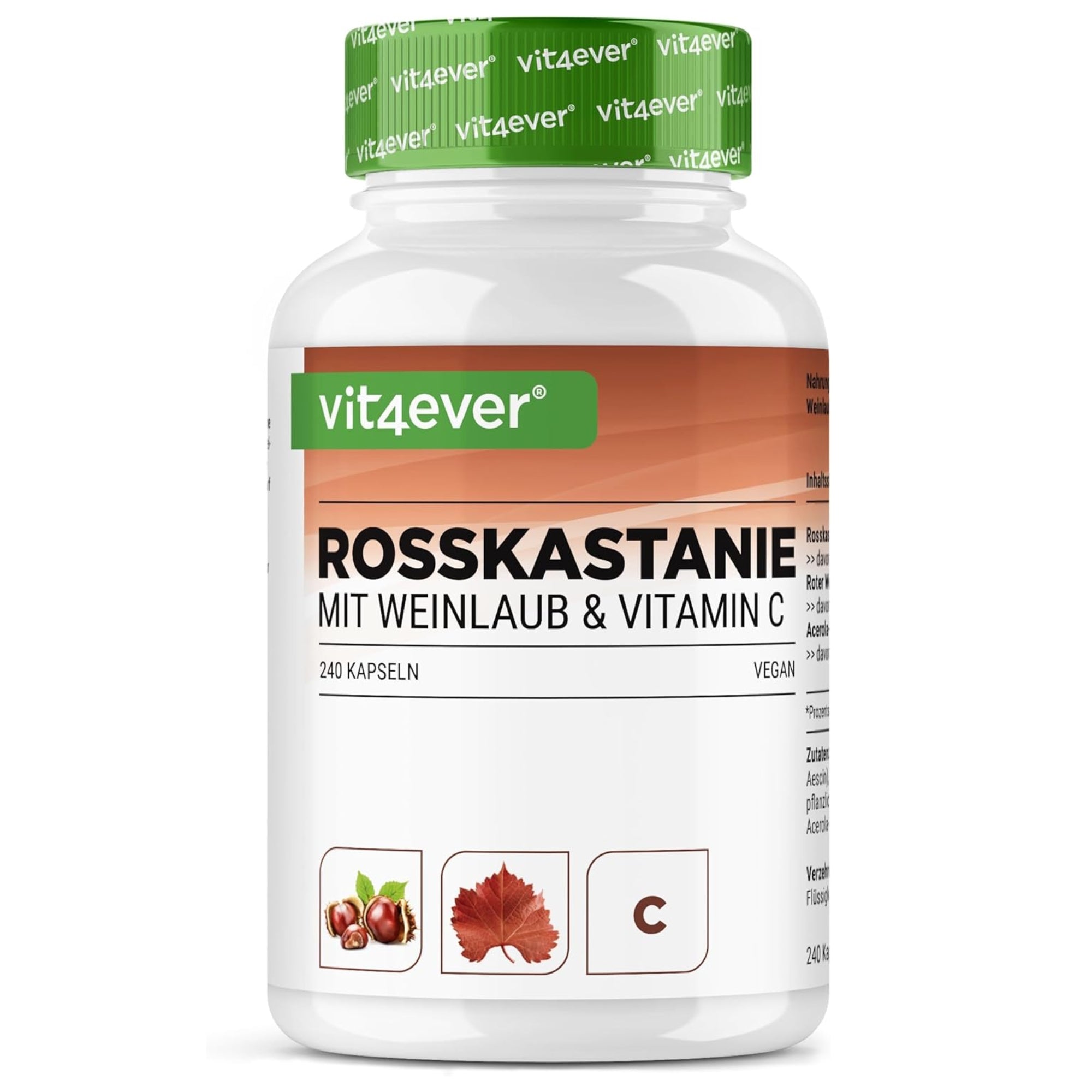Rosskastanie & Rotwein mit Vitamin C | 240 Kapseln | vit4ever