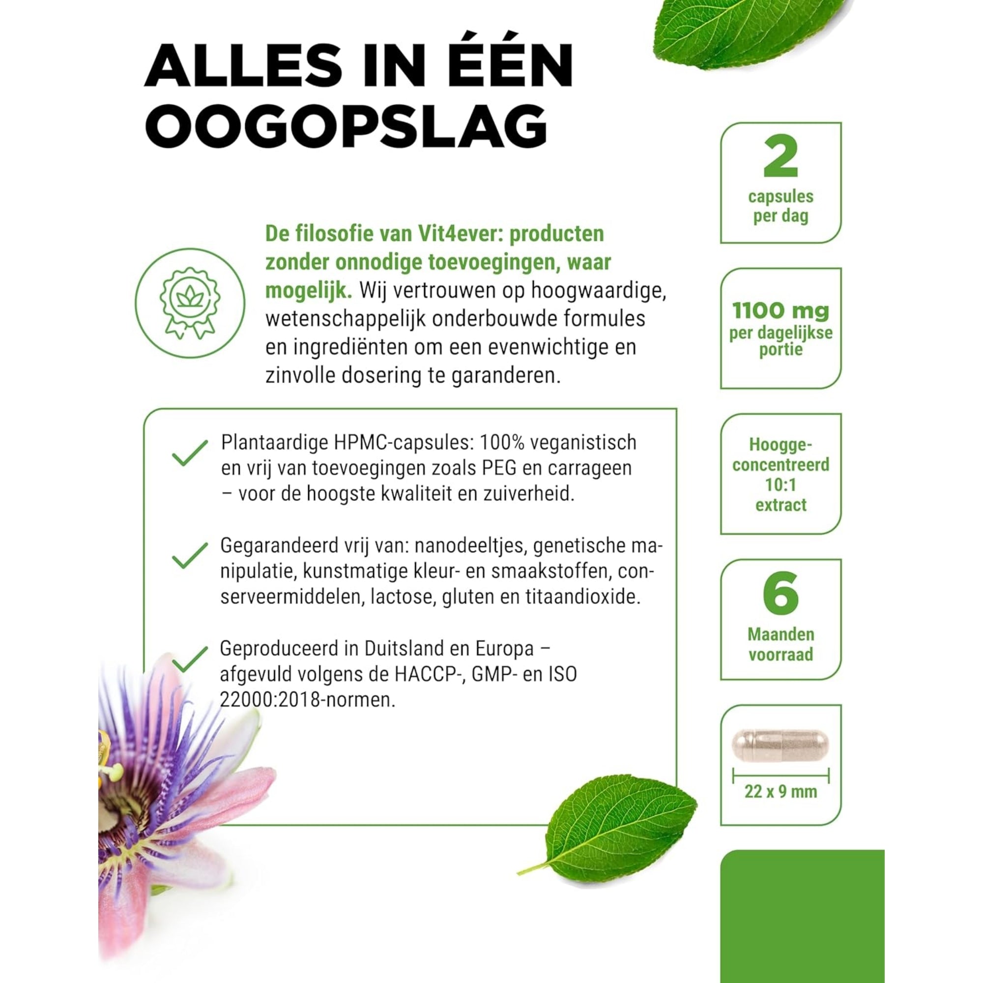 Passionsblumenextrakt 10:1 | 365 Kapseln | Vit4ever