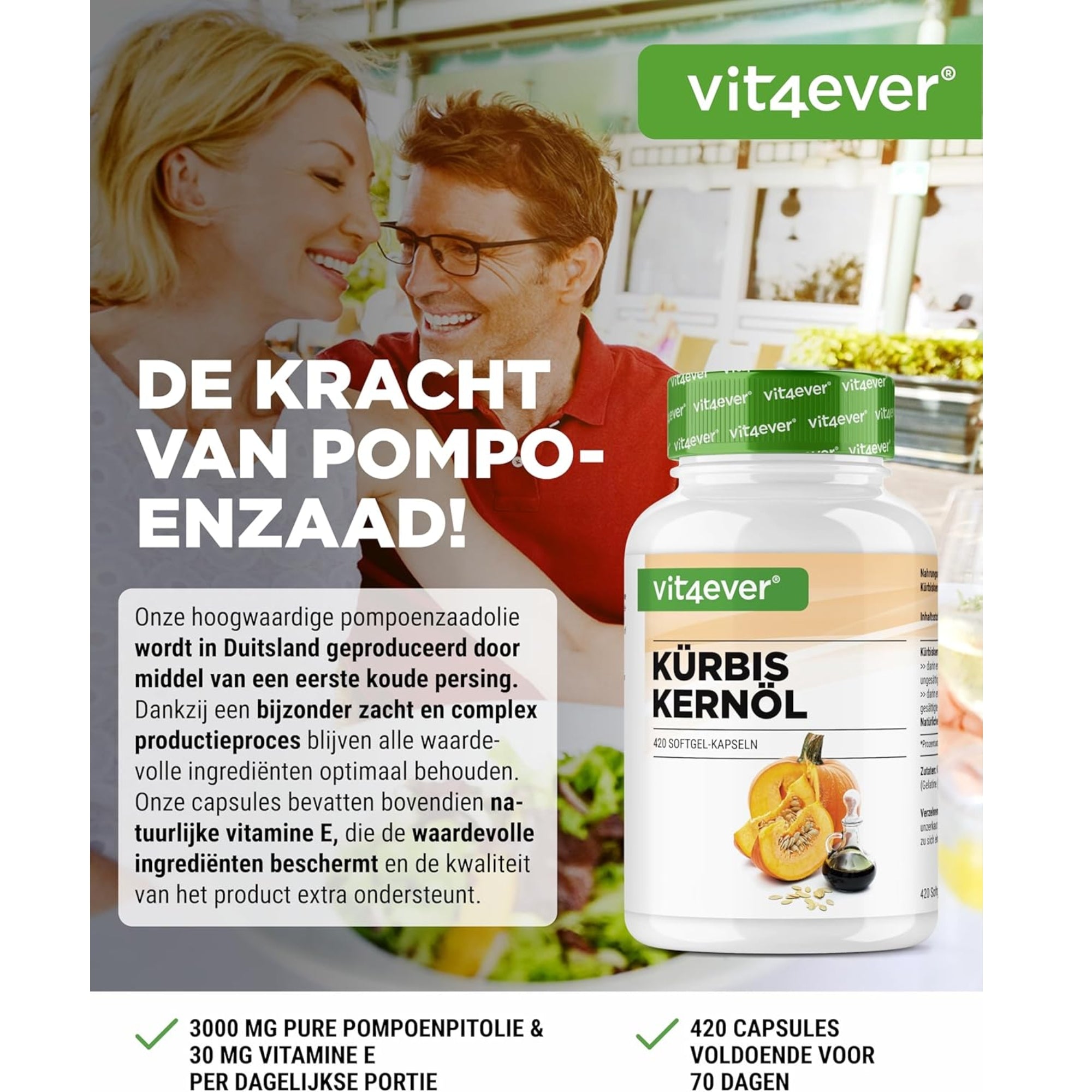 Kürbiskernöl + natürliches Vitamin E | 420 Weichkapseln | Vit4ever