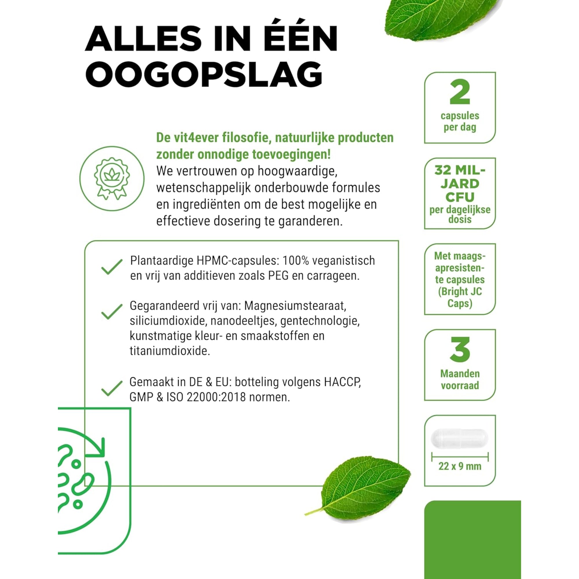 Probiotischer Komplex (Probio 25) mit 25 Bakterienstämmen + Bio-Inulin 32 Milliarden KBE | 180 Kapseln | Vit4ever