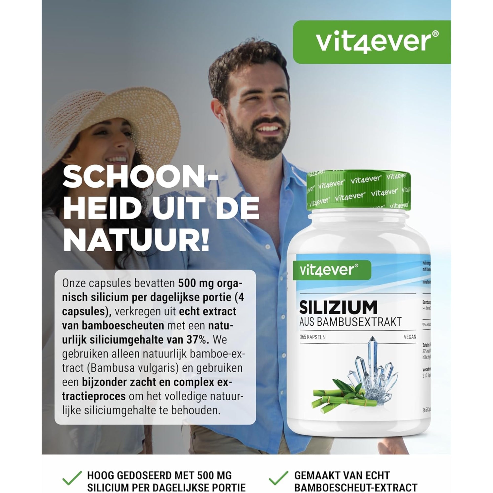 Silizium aus Bambusextrakt 500 mg | 365 Kapseln | Vit4ever