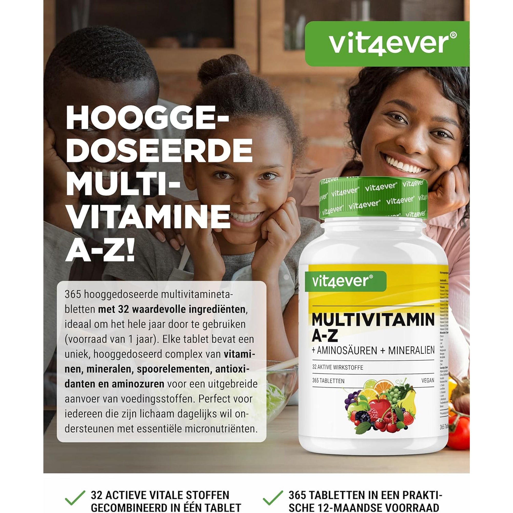 Multivitamin AZ + Aminosäuren + Mineralstoffe | 365 Tabletten | Vit4ever
