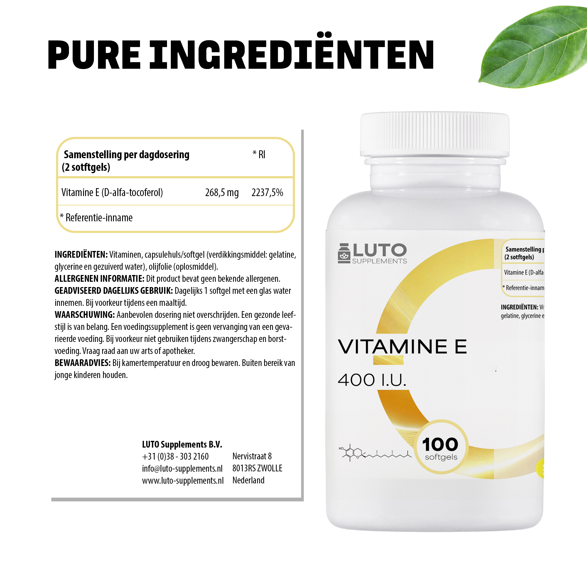 Vitamine E 400mcg ingrediëntenlijst Luto supplements