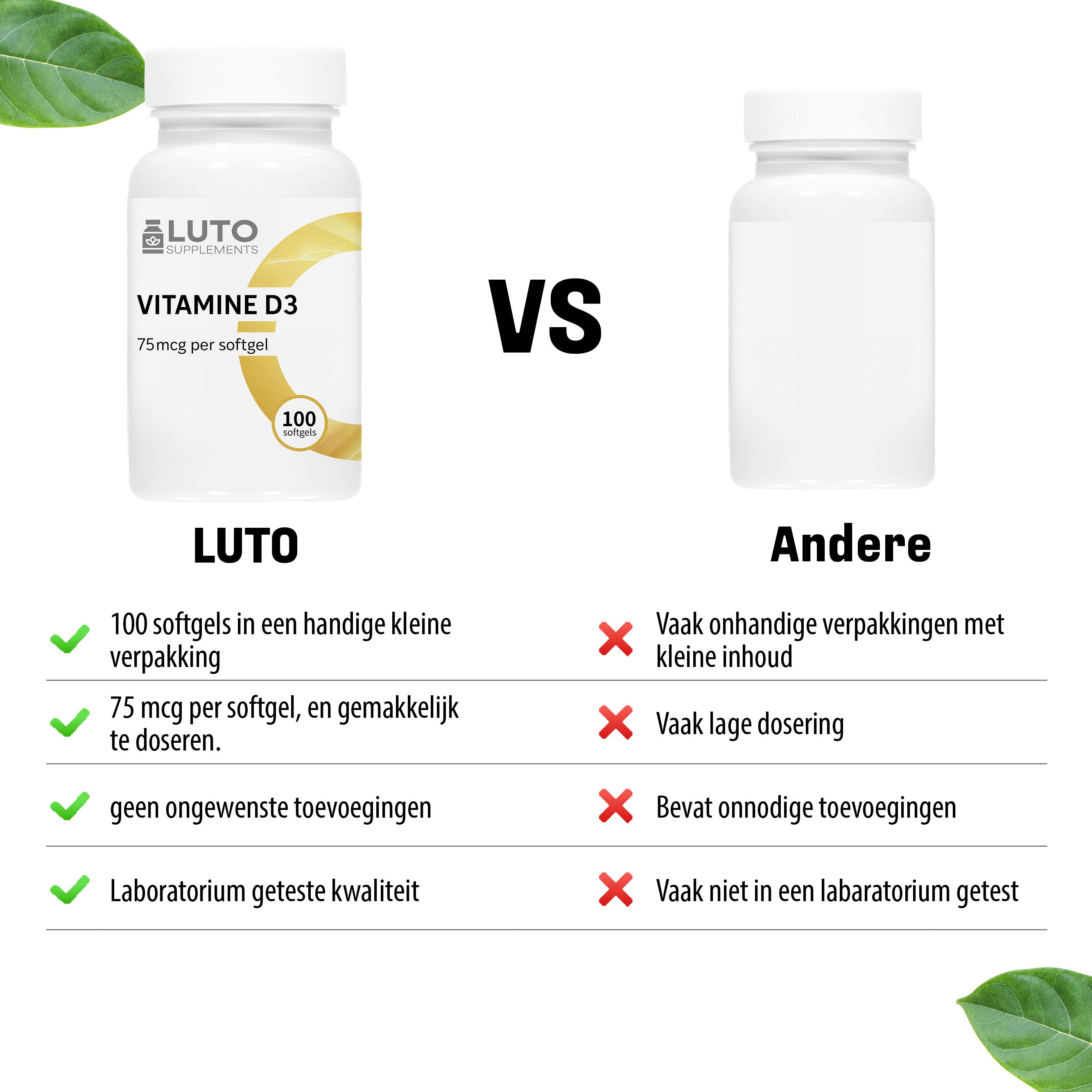 Vitamin D3 (Cholecalciferol) 75 µg (3000 IE) | 100 Weichkapseln | LUTO Supplements