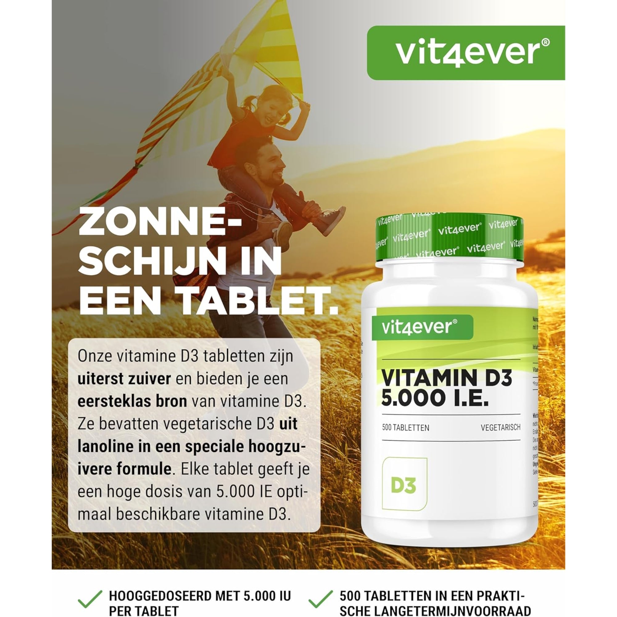 Vitamin D3 5.000IE | 5.000 EW | 500 Tabletten | vit4ever