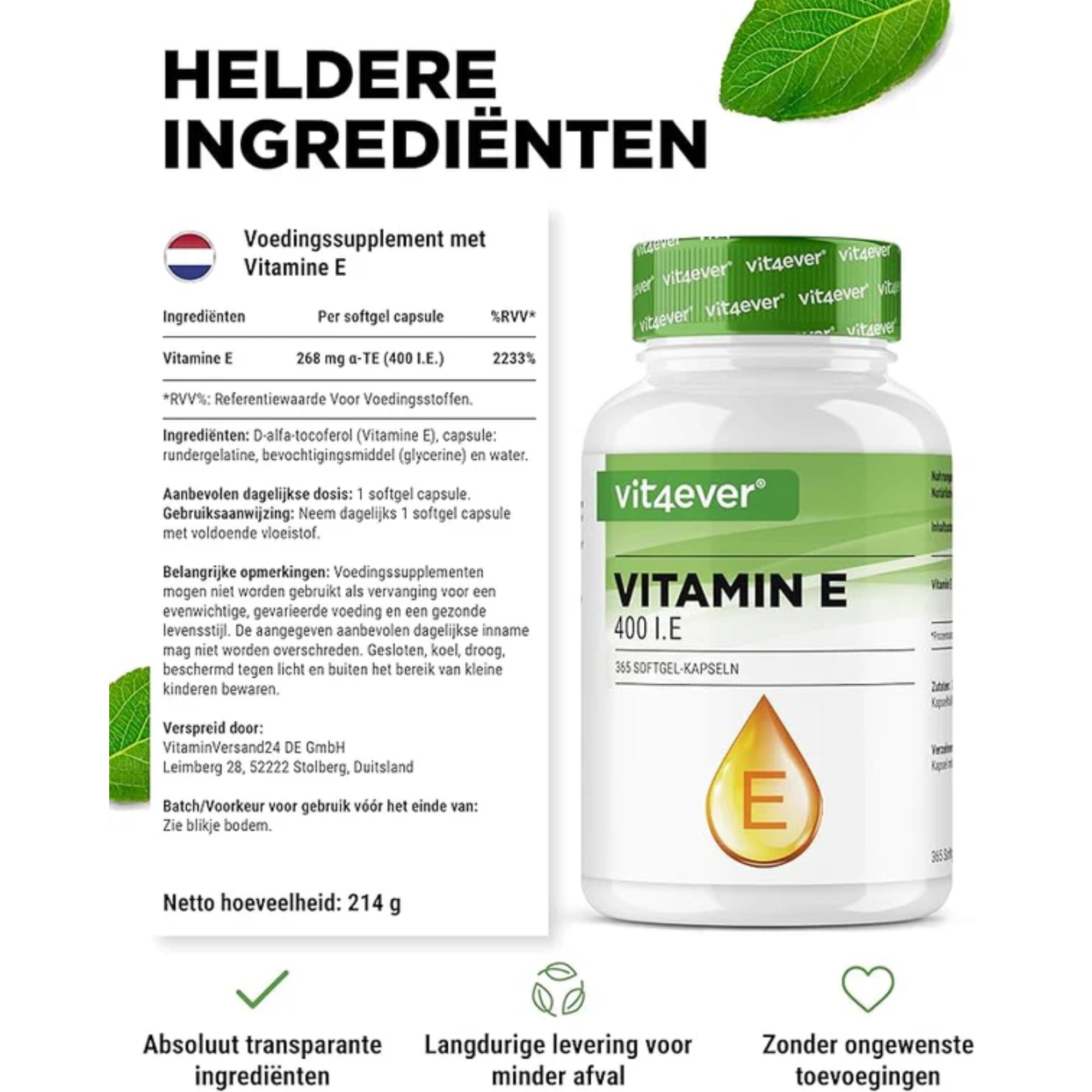 Vitamin E (400 IE) 268 mg | 365 Kapseln | Vit4ever