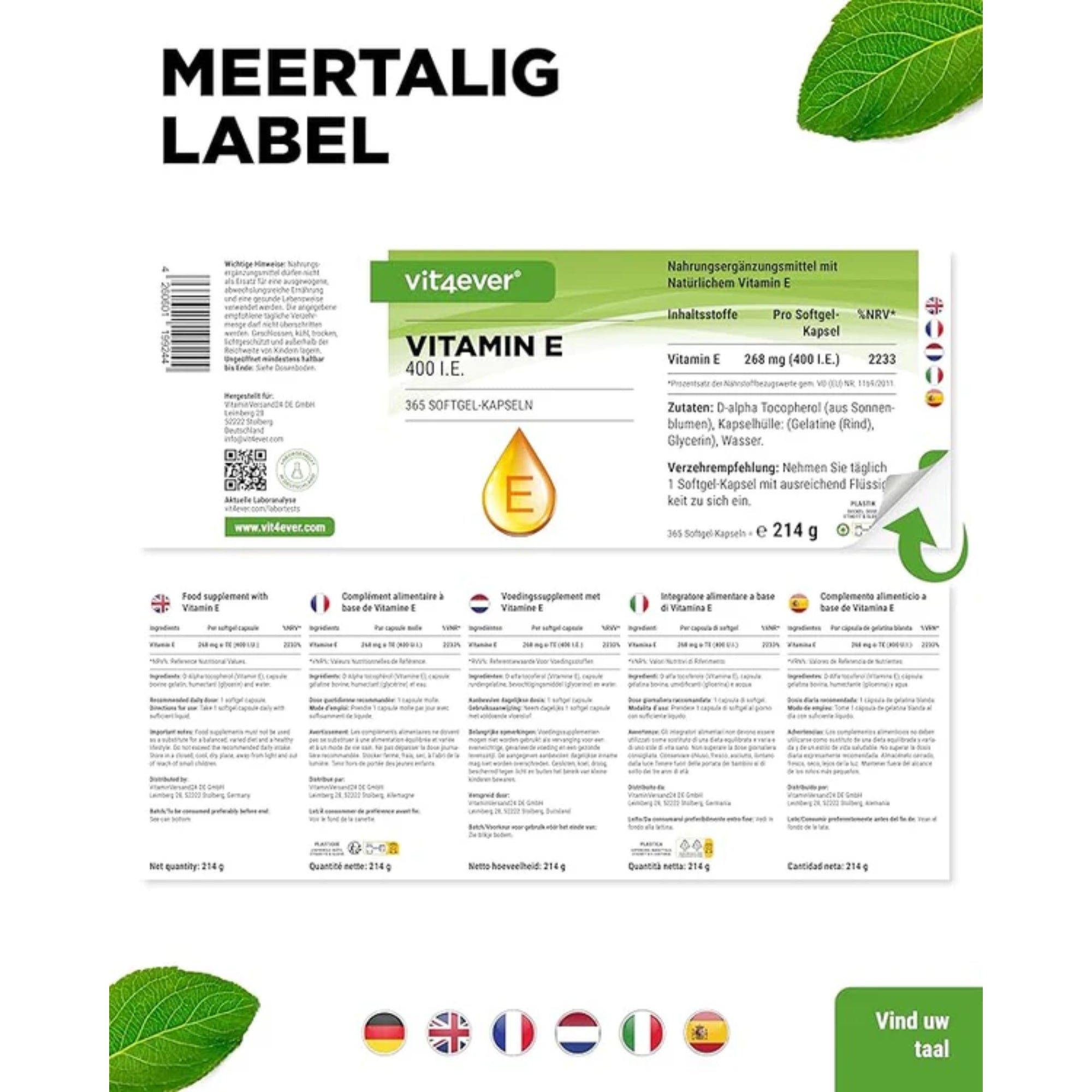 Vitamin E (400 IE) 268 mg | 365 Kapseln | Vit4ever