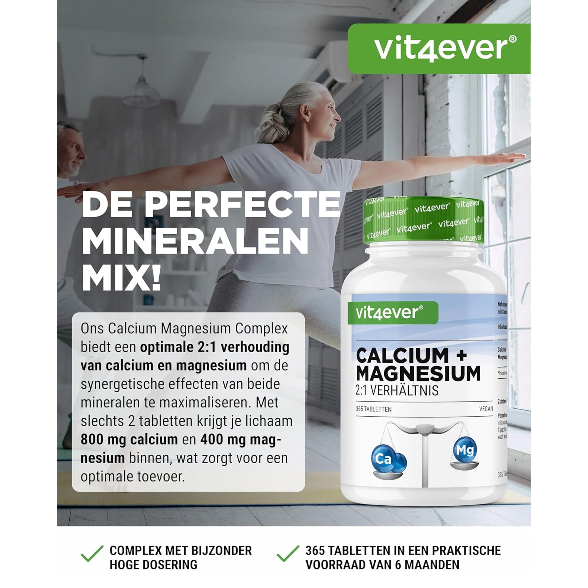 Calcium + Magnesiumoxid 2:1 | 365 Tabletten | Vit4ever