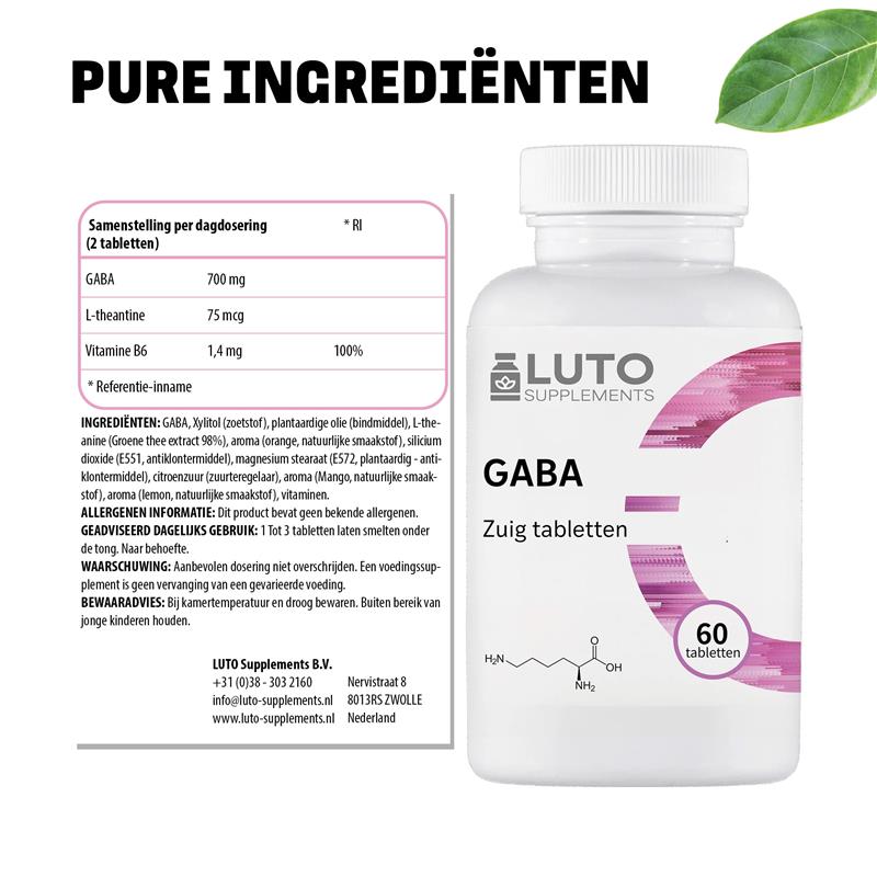 GABA mit L-Theanin | 700 mg GABA | 60 Lutschtabletten | LUTO Supplements