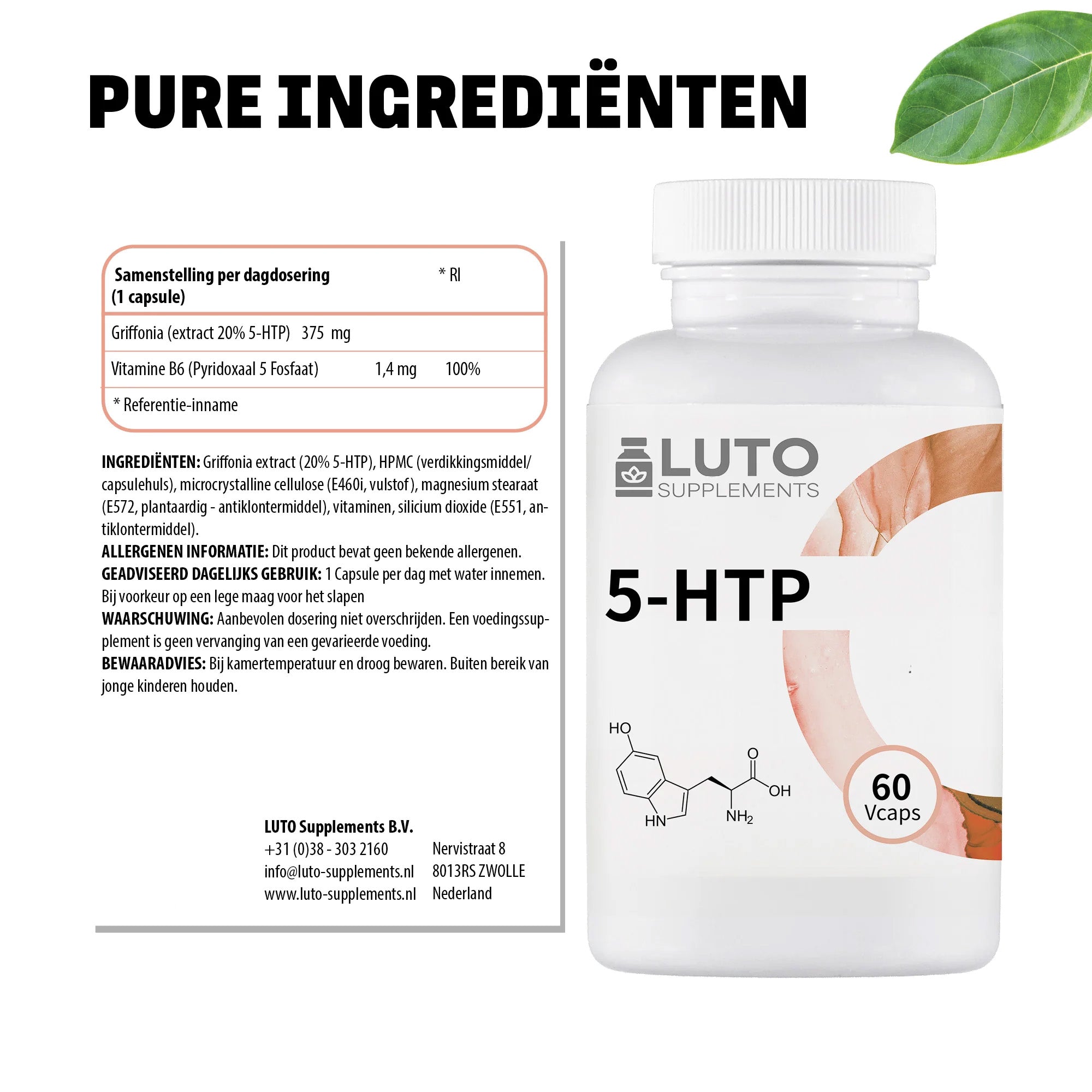 5-HTP 375 mg + Vitamin B6 | 60 Kapseln | LUTO Supplements