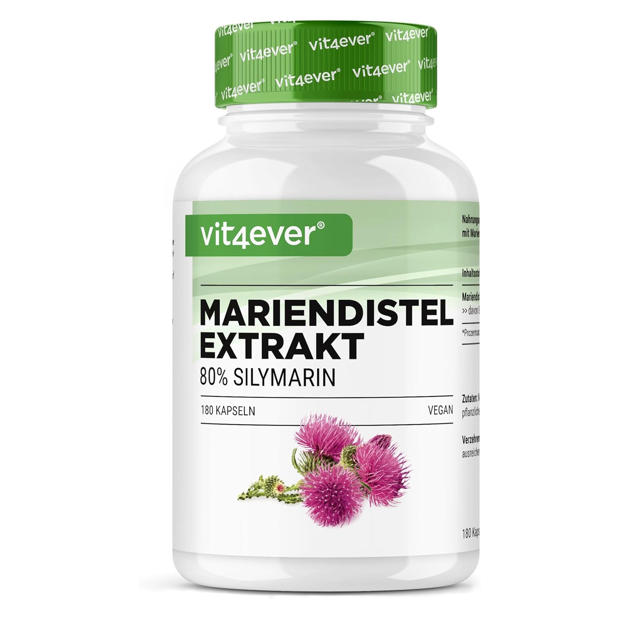 Mariendistelextrakt (80 % Silymarin) 500 mg | 180 oder 365 Kapseln | Vit4ever