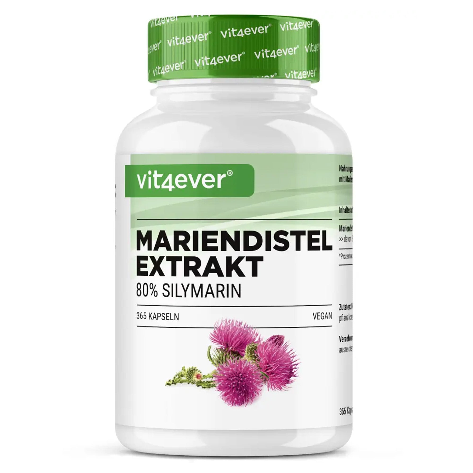 Mariendistelextrakt (80 % Silymarin) 500 mg | 180 oder 365 Kapseln | Vit4ever