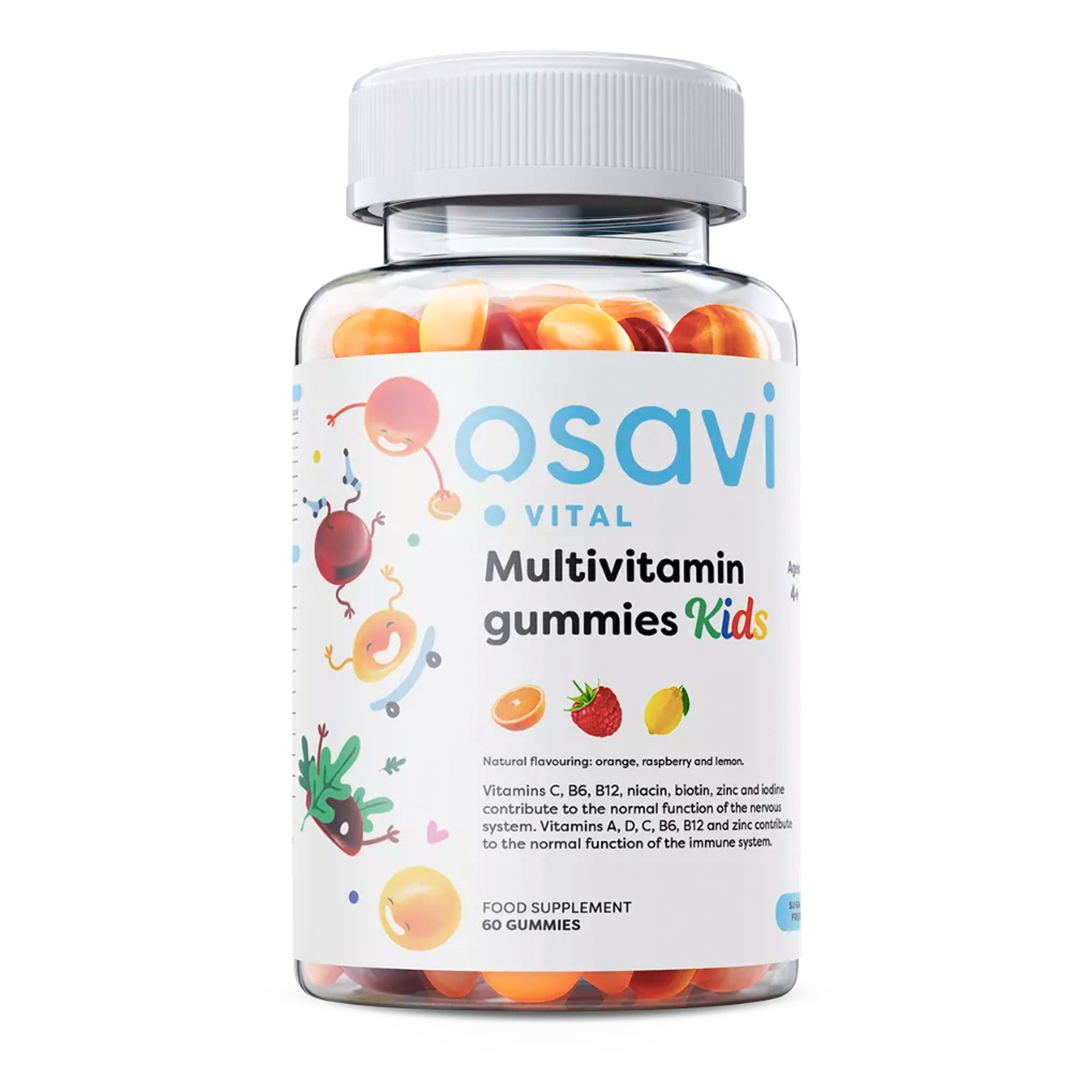 Osavi | Multivitamin-Fruchtgummis für Kinder | 60 Stück | 3 Geschmacksrichtungen: Orange, Himbeere & Zitrone