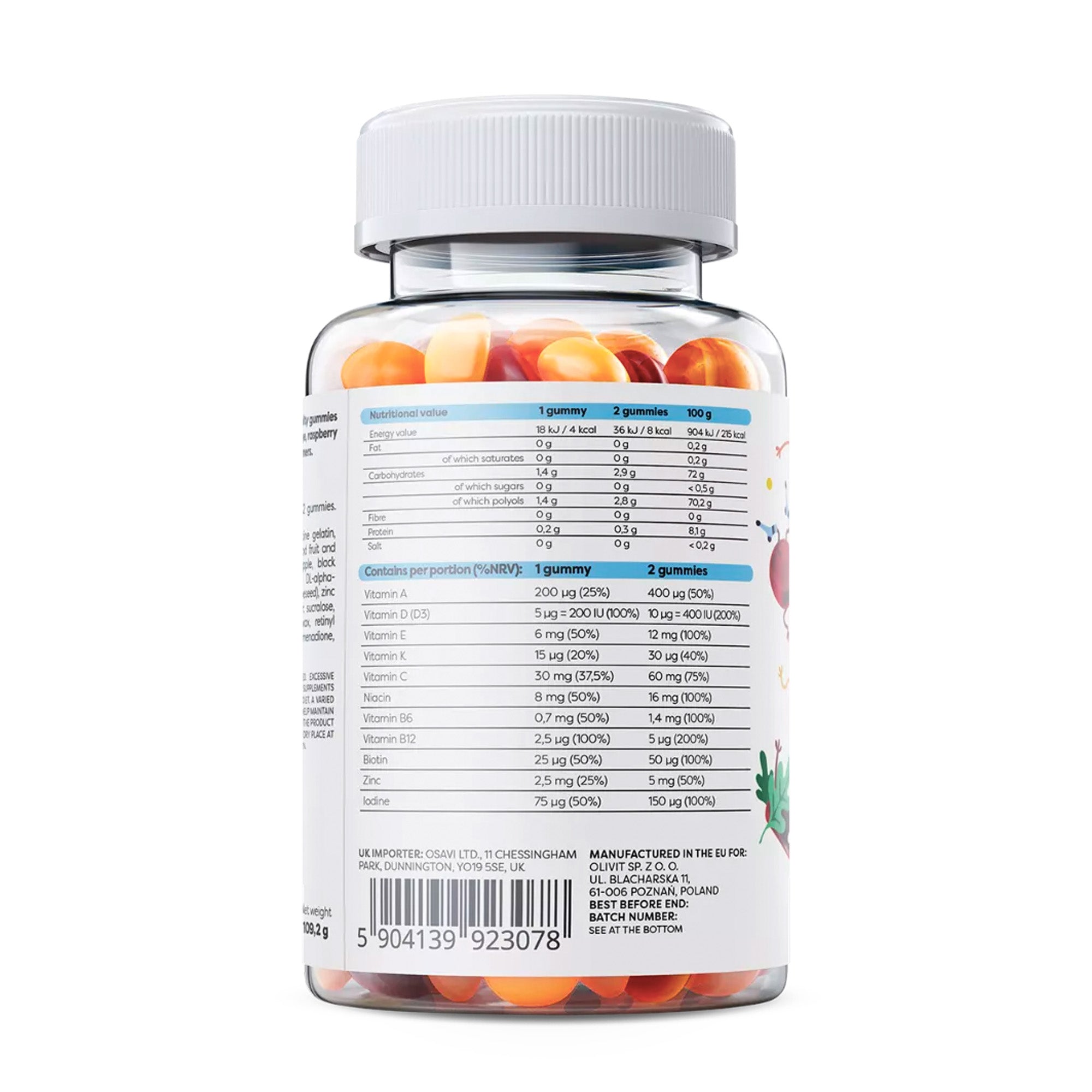 Osavi | Multivitamin-Fruchtgummis für Kinder | 60 Stück | 3 Geschmacksrichtungen: Orange, Himbeere & Zitrone