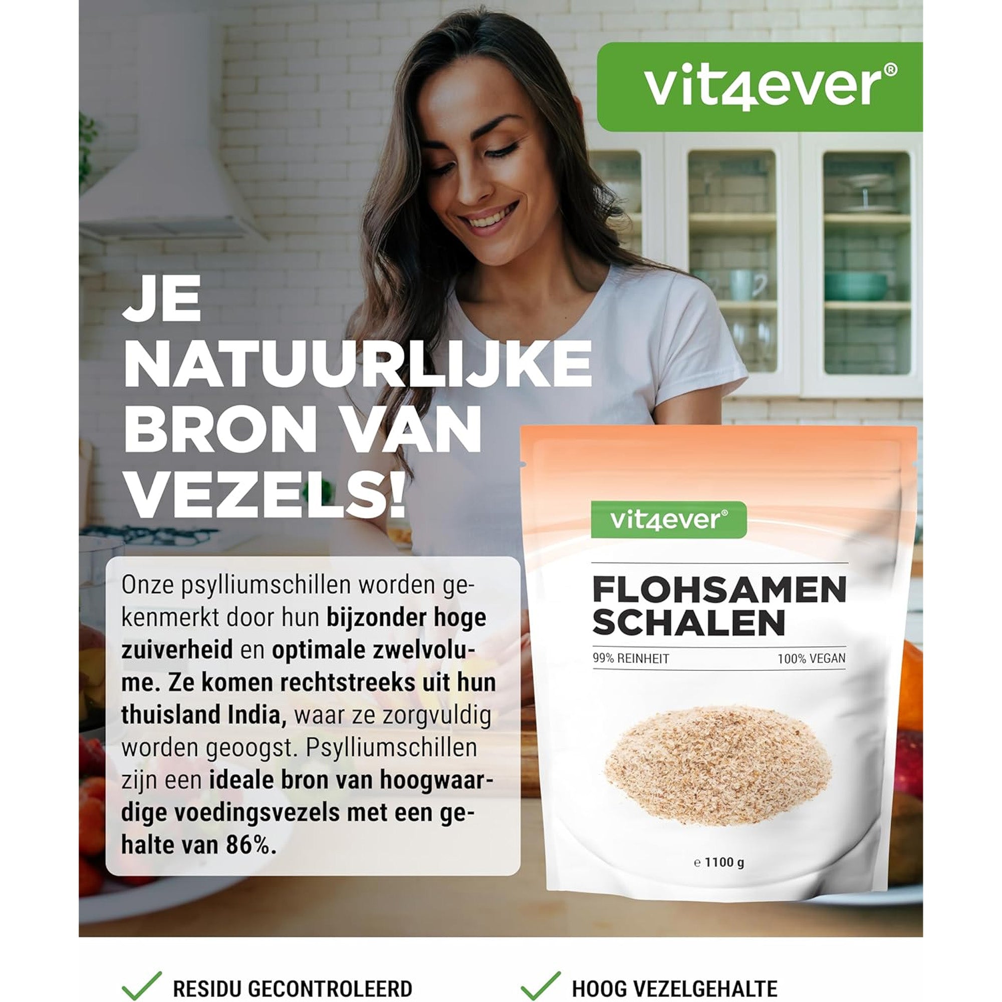 Voedingsinformatie Vit4ever psylliumvezels - vezelrijk en glutenvrij