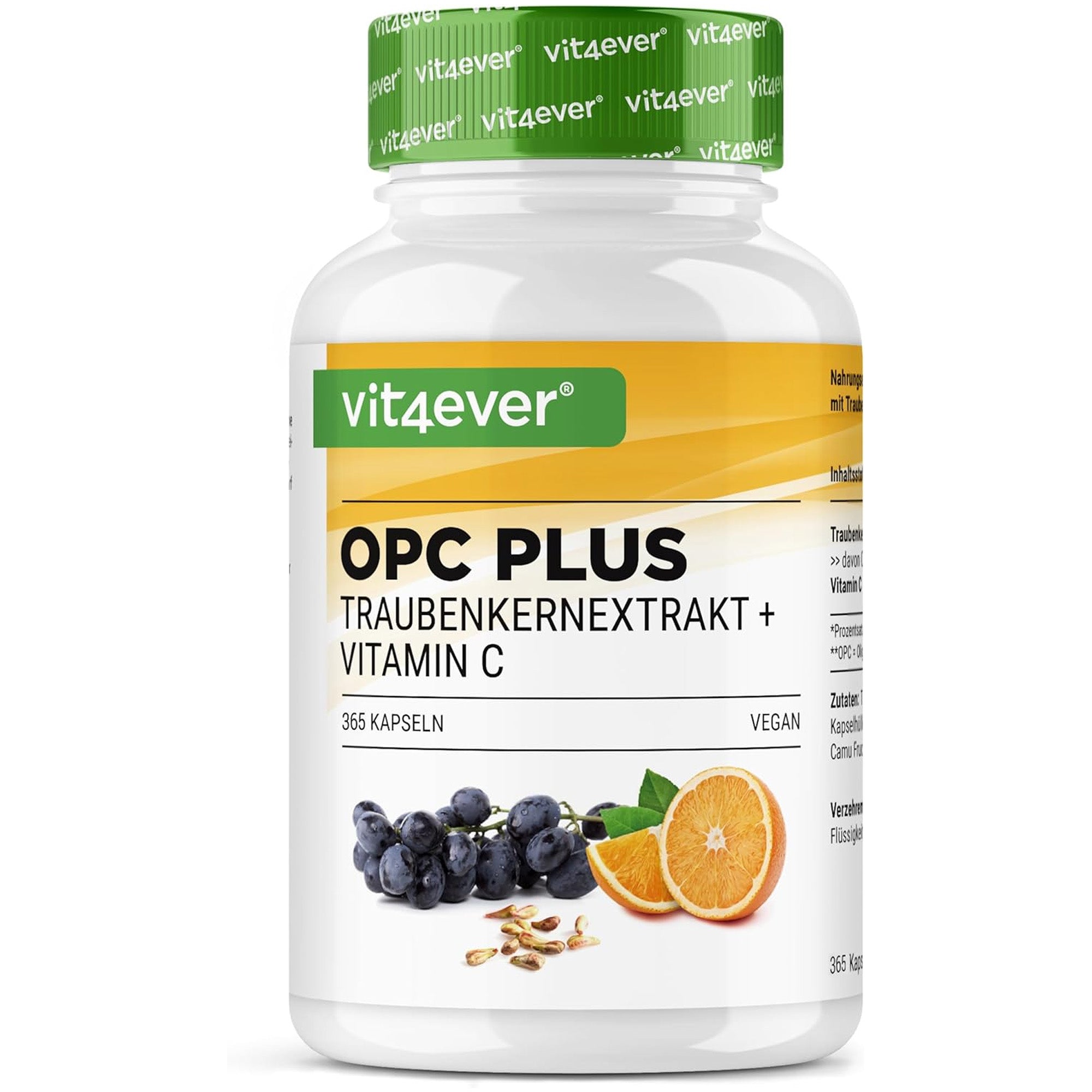 OPC-Traubenkernextrakt + natürliches Vitamin C | 240 Kapseln | Vit4ever