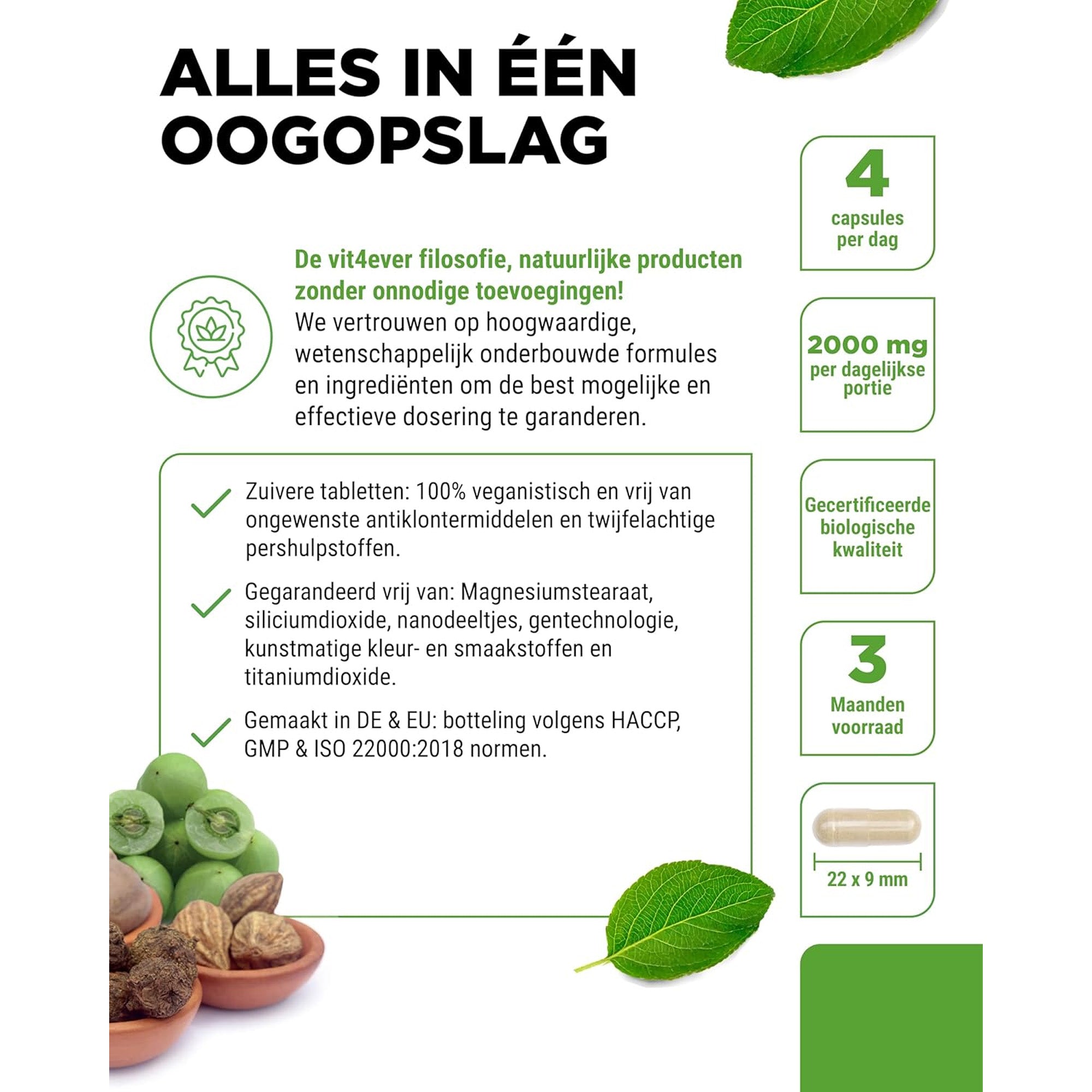 Bio-Triphala aus den drei Myrobalan-Früchten Amalaki, Bibhitaki & Haritaki | 365 Kapseln | Vit4ever