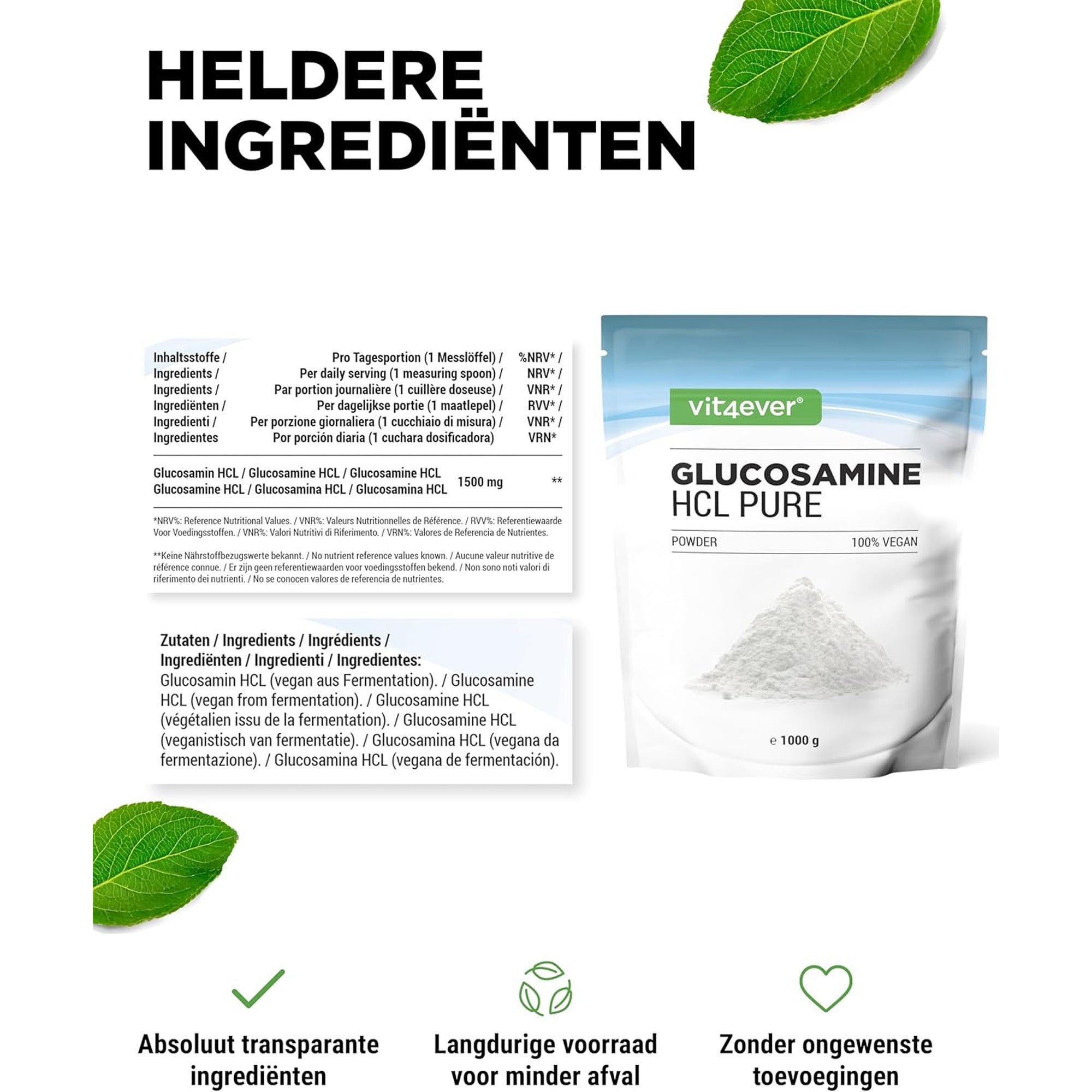 Glucosamin-HCl-Pulver 1500 mg | 1 kg | Vit4ever